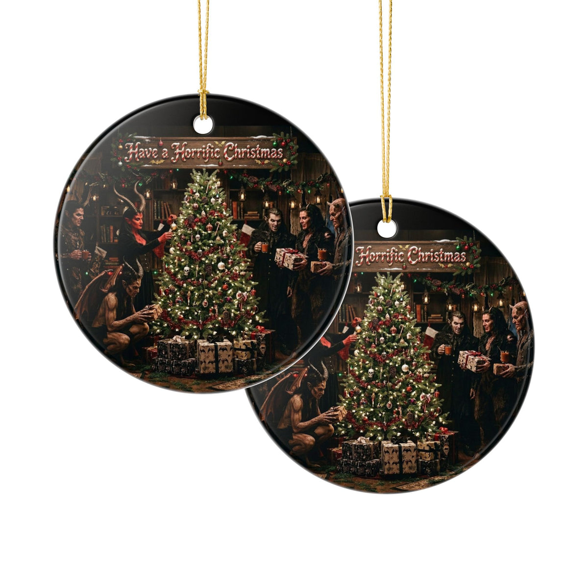Have a Horrific Christmas Ceramic Ornament — Gothic Horror Holiday Tree Decoration