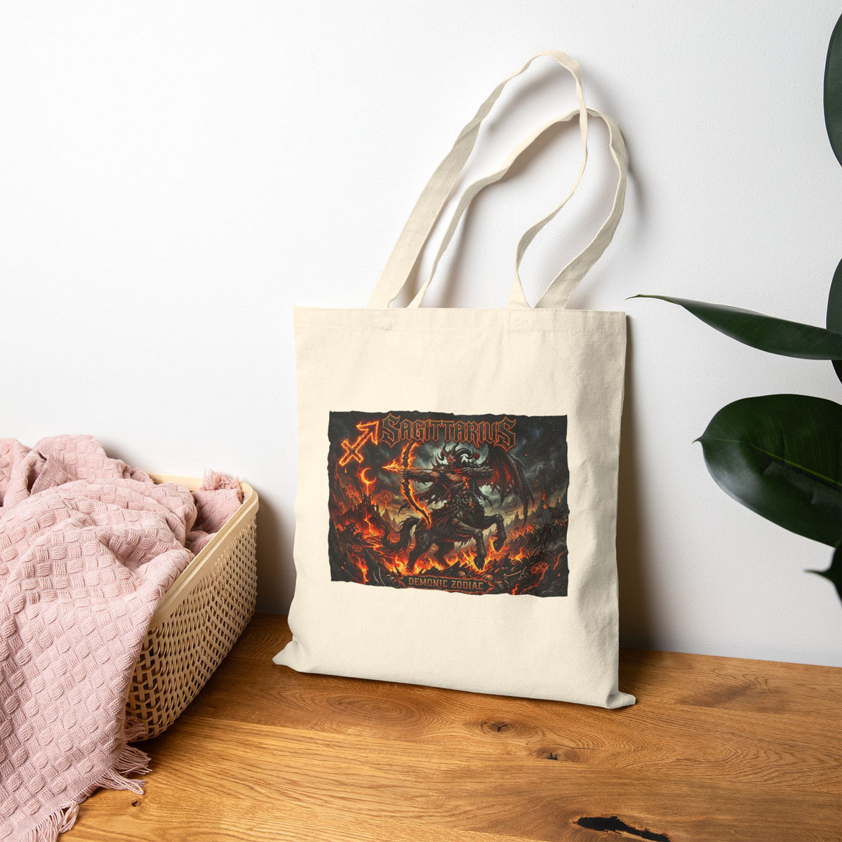 Demonic Sagittarius Zodiac Canvas Tote Bag – Gothic Rock Graphic Beach & Market Bag
