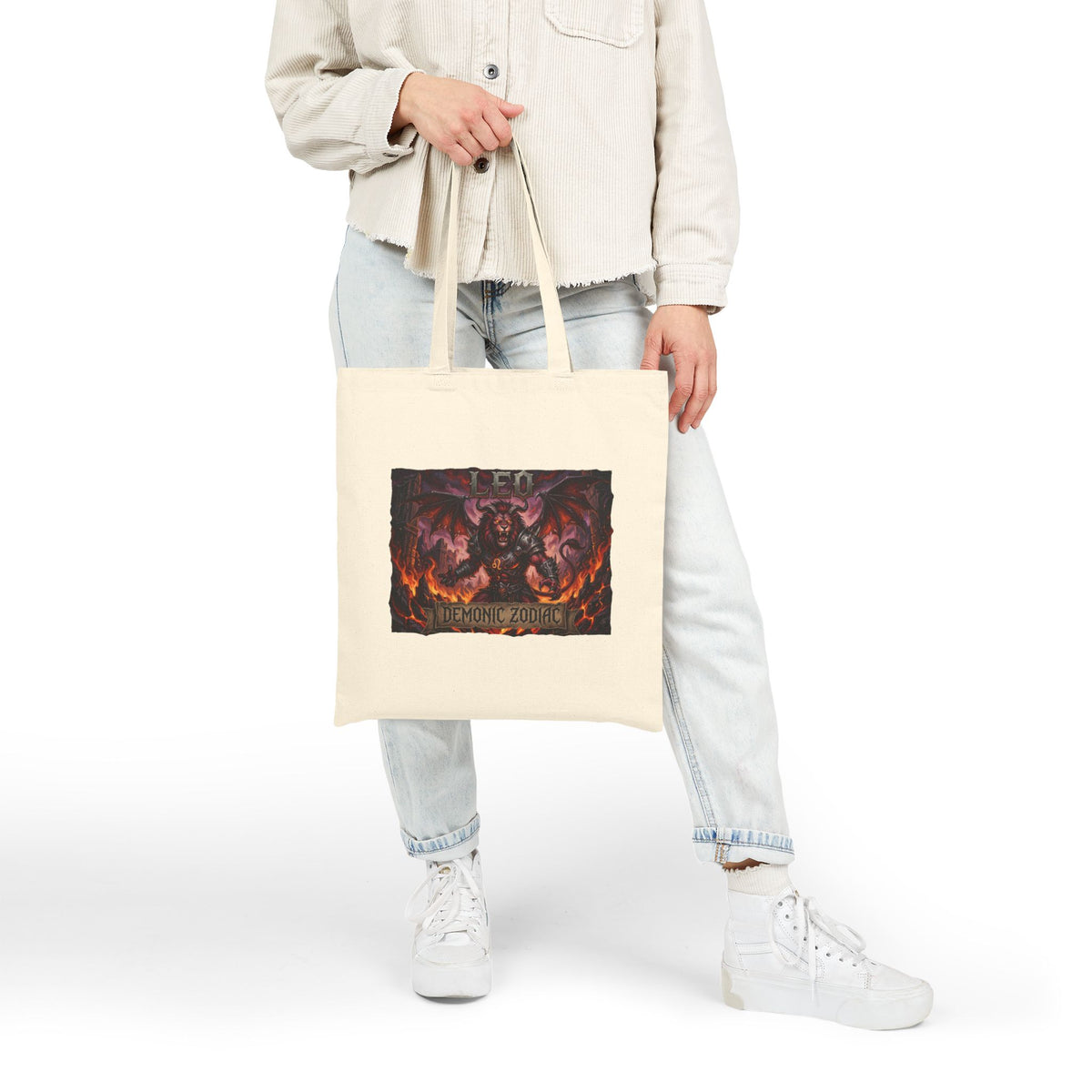 Demonic Leo Zodiac Tote Bag – Gothic Occult Cotton Canvas Shopper