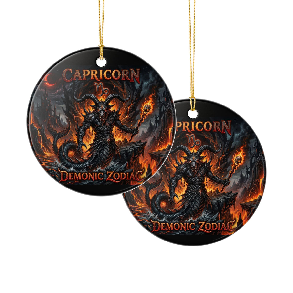 Capricorn Demonic Zodiac Ceramic Ornament — Gothic Astrological Holiday Decoration