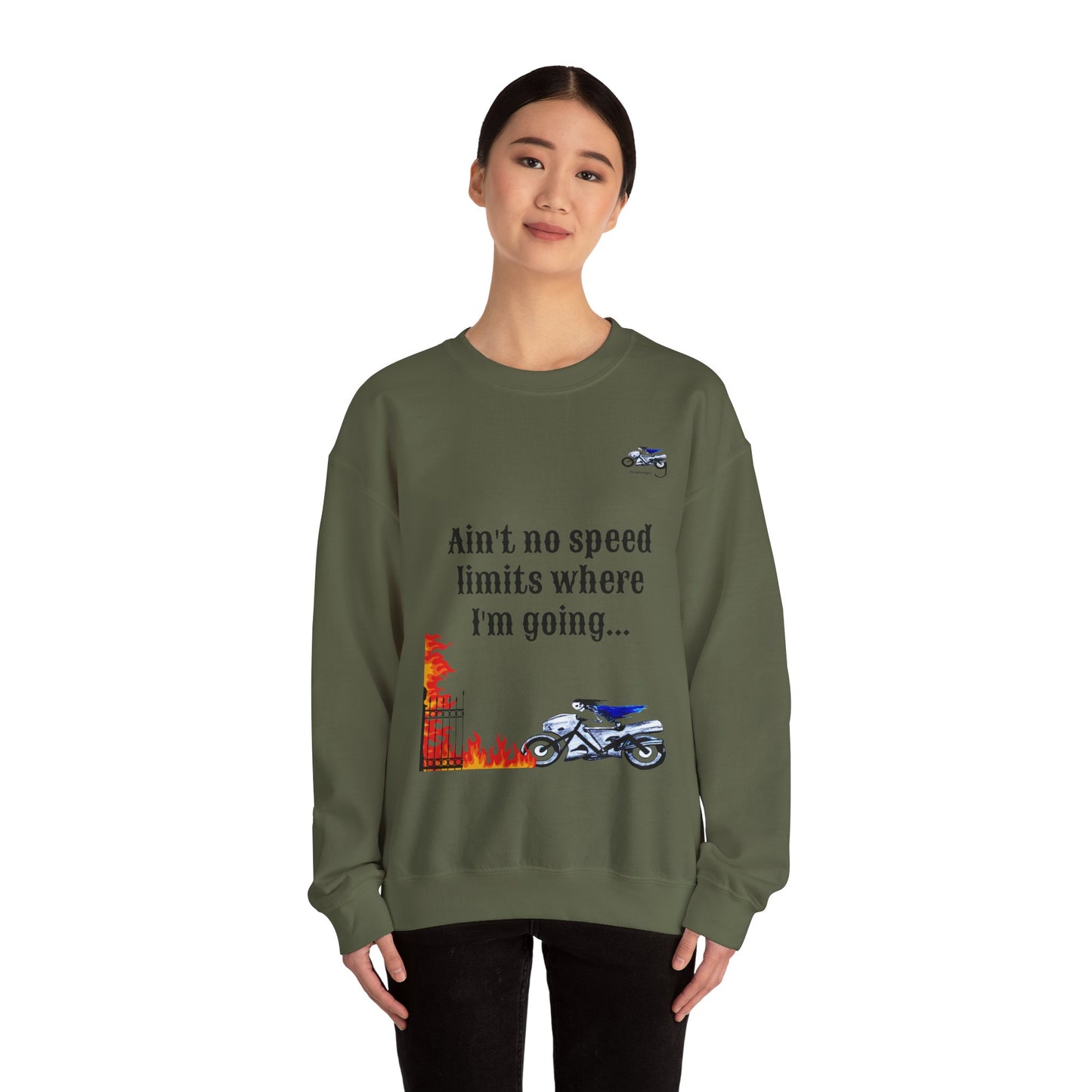 Ain't No Speed Limits Crewneck Sweatshirt - Stylish Pink Motorbike Design