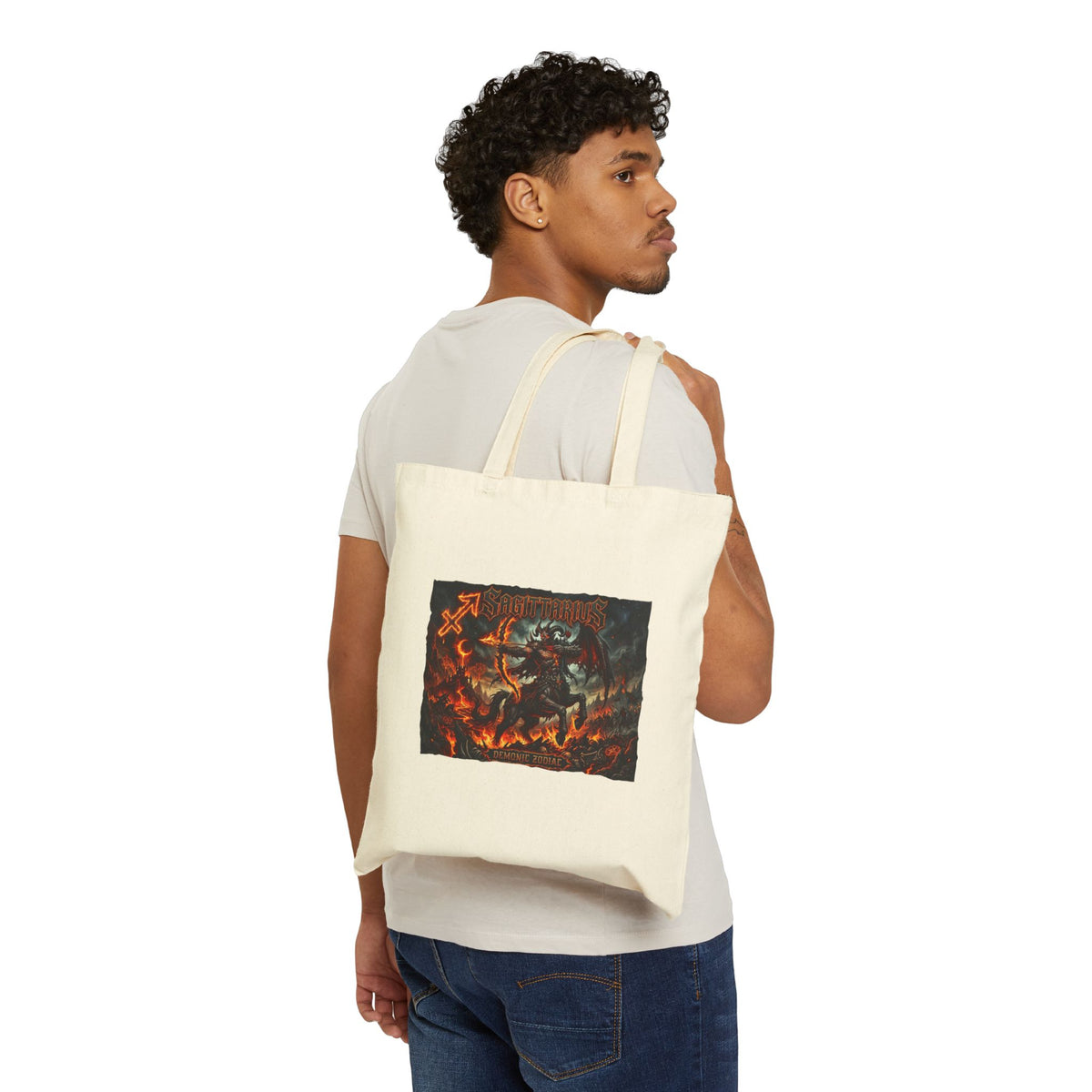 Demonic Sagittarius Zodiac Canvas Tote Bag – Gothic Rock Graphic Beach & Market Bag