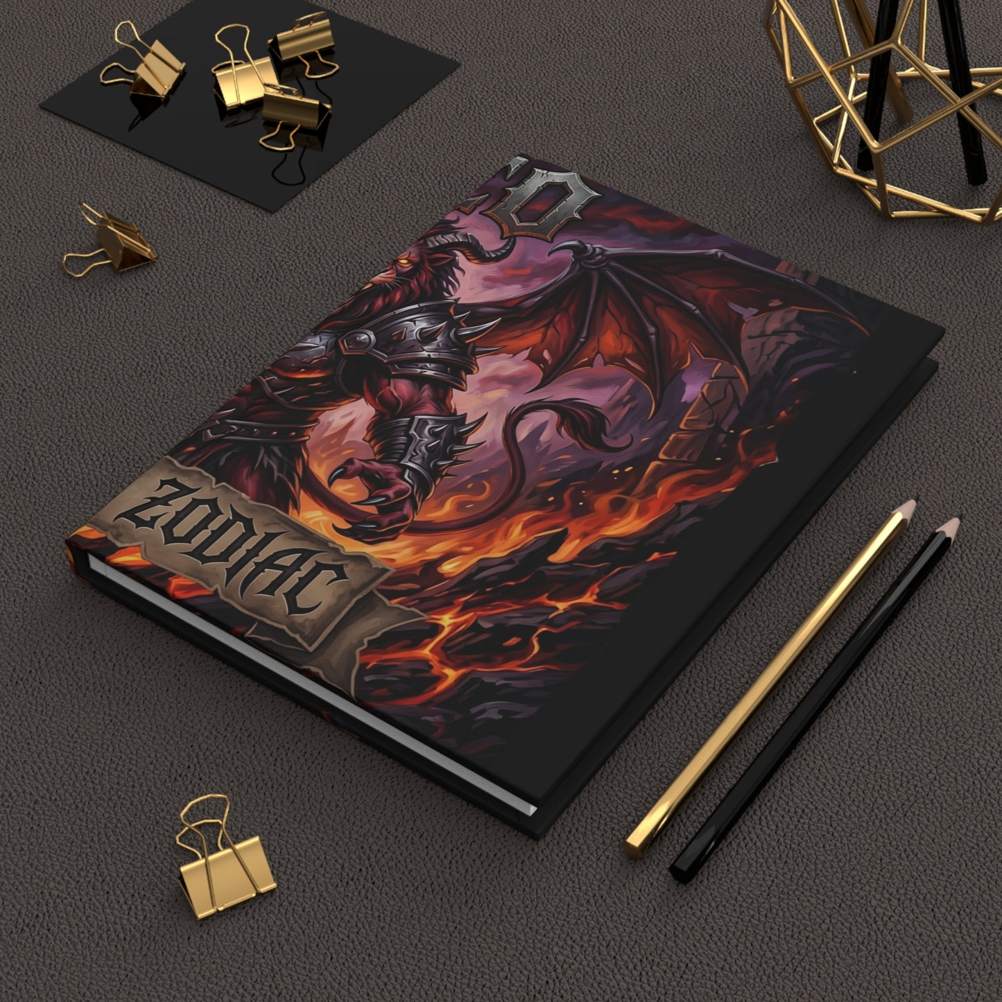 Demonic Leo Hardcover Journal — Lined Matte Fantasy Demon Notebook