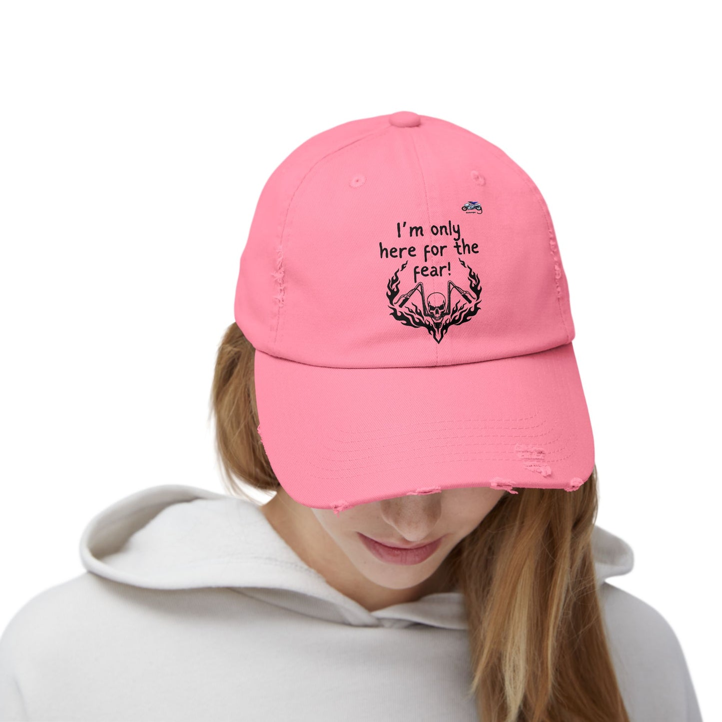 Unisex Distressed Cap - 'I'm Only Here for the Fear' Fun Casual Hat for Halloween and Everyday Wear