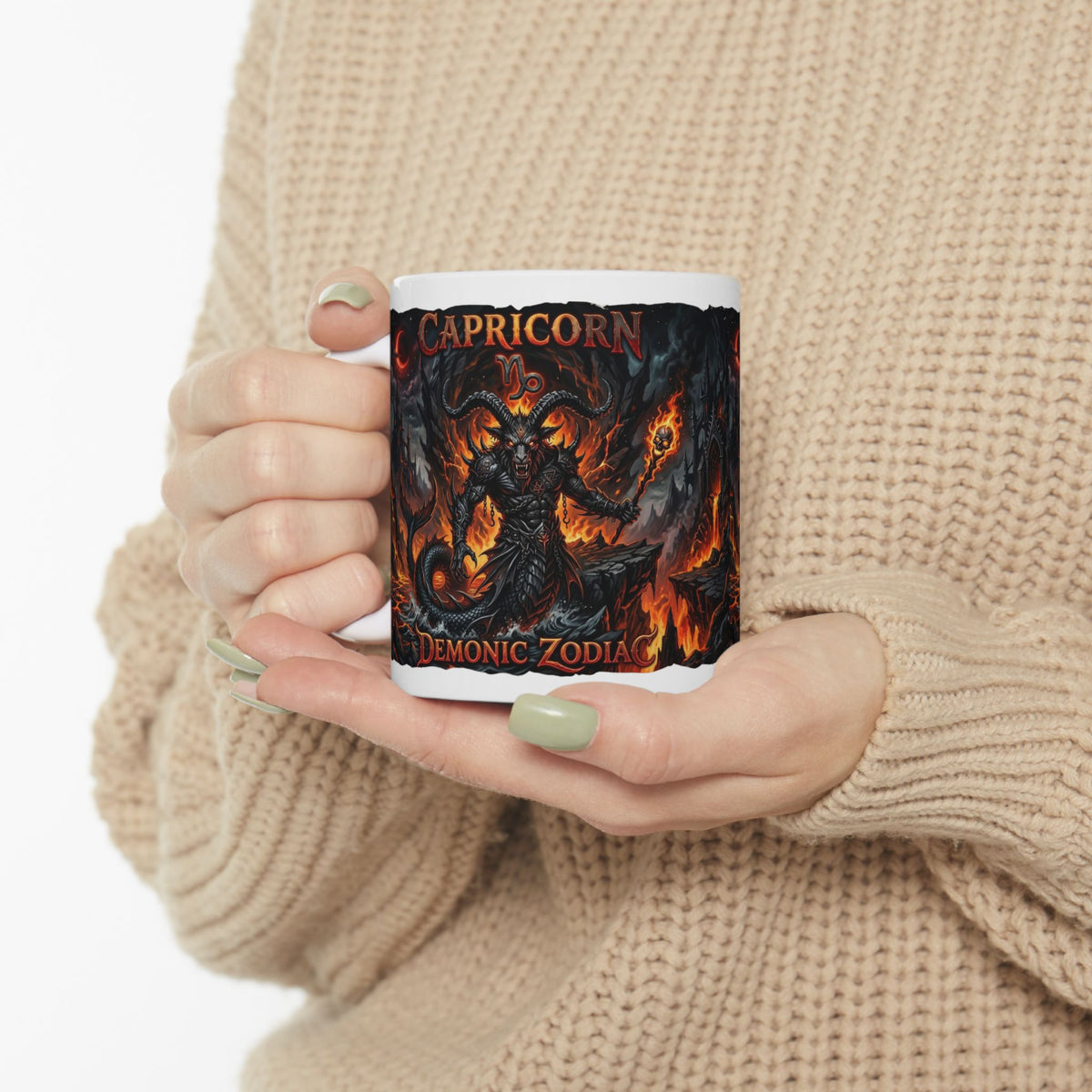 Capricorn Demon Zodiac Ceramic Mug — Fiery Gothic Astrology Coffee Cup (11oz/15oz)