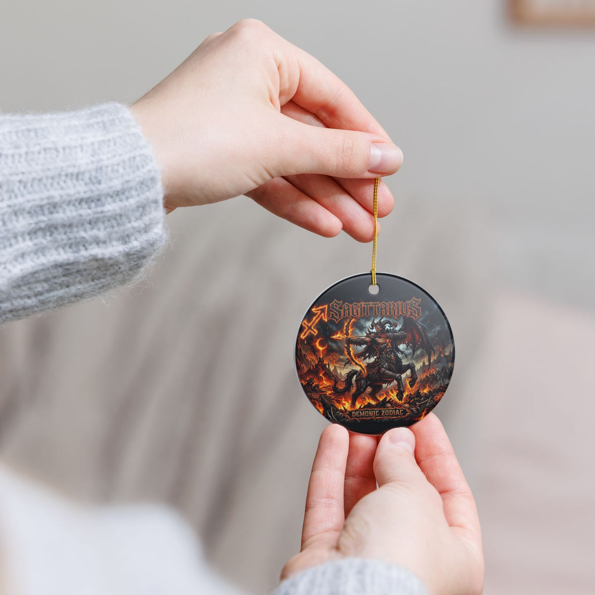 Sagittarius Demonic Zodiac Ceramic Ornament — Fiery Centaur Astrology Decoration