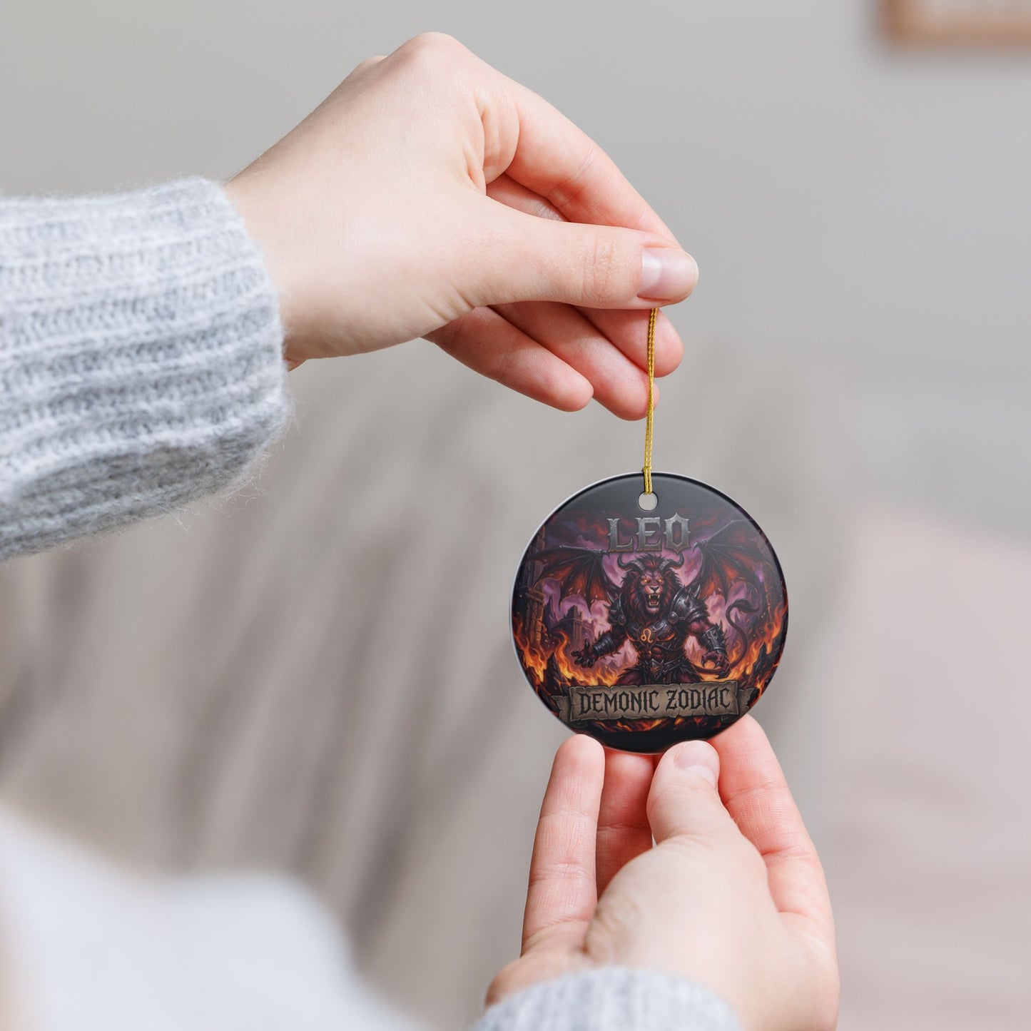 Leo Demonic Zodiac Ceramic Ornament — Fiery Lion Astrology Decoration