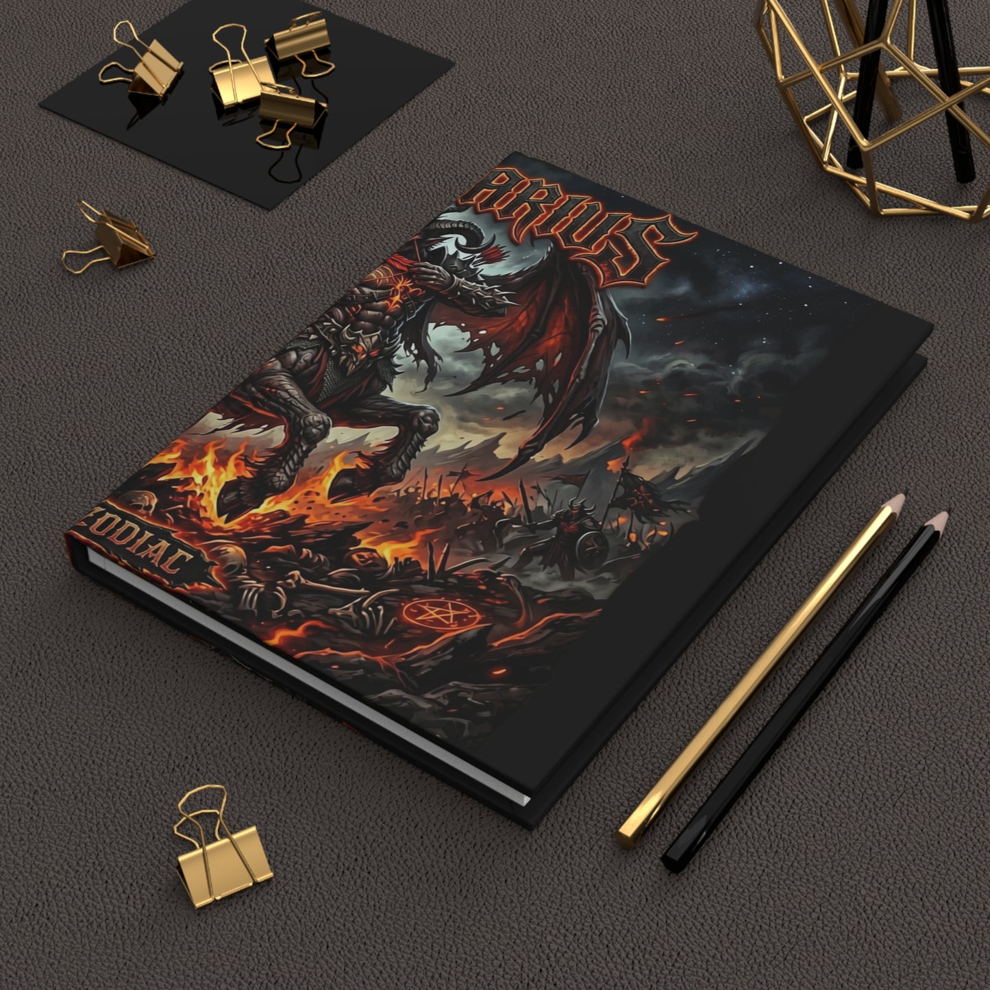 Sagittarius Demon Fire Hardcover Journal — Lined Matte Notebook for Astrology & Gothic Art Fans