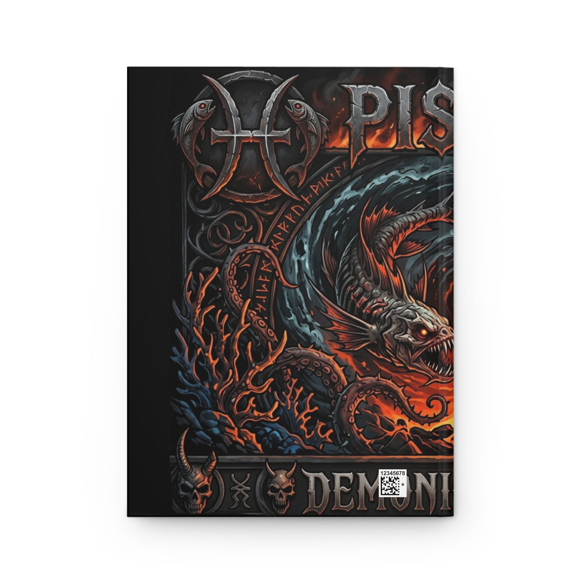 Pisces Zodiac Hardcover Journal — Fiery Mythic Fish Lined Notebook