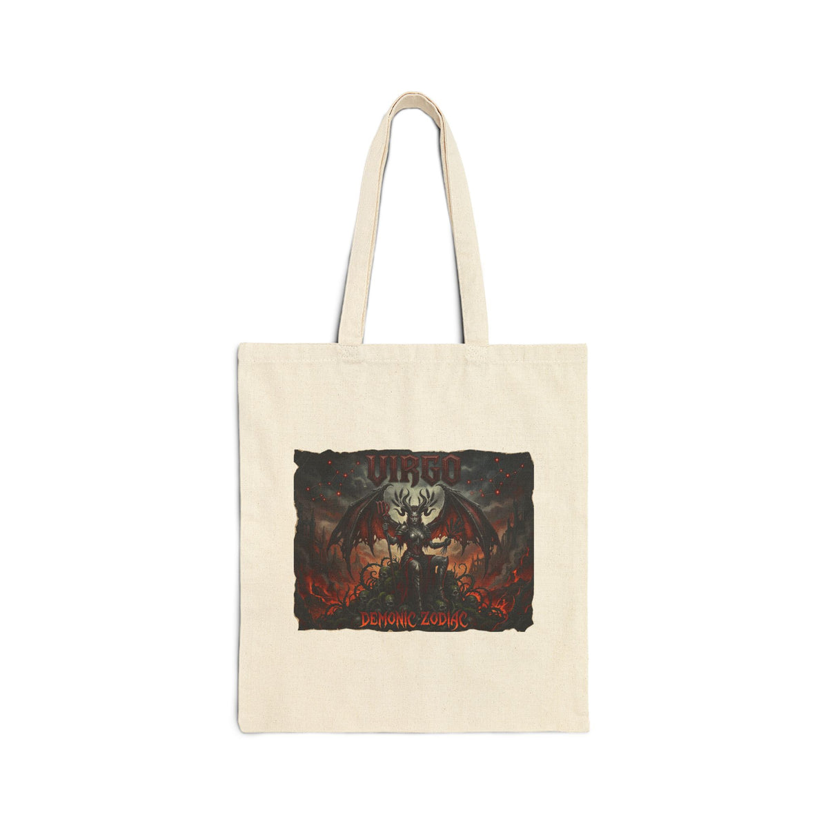 Demonic Zodiac Virgo Artwork Cotton Tote Bag — Dark Fantasy Graphic Canvas Shopper