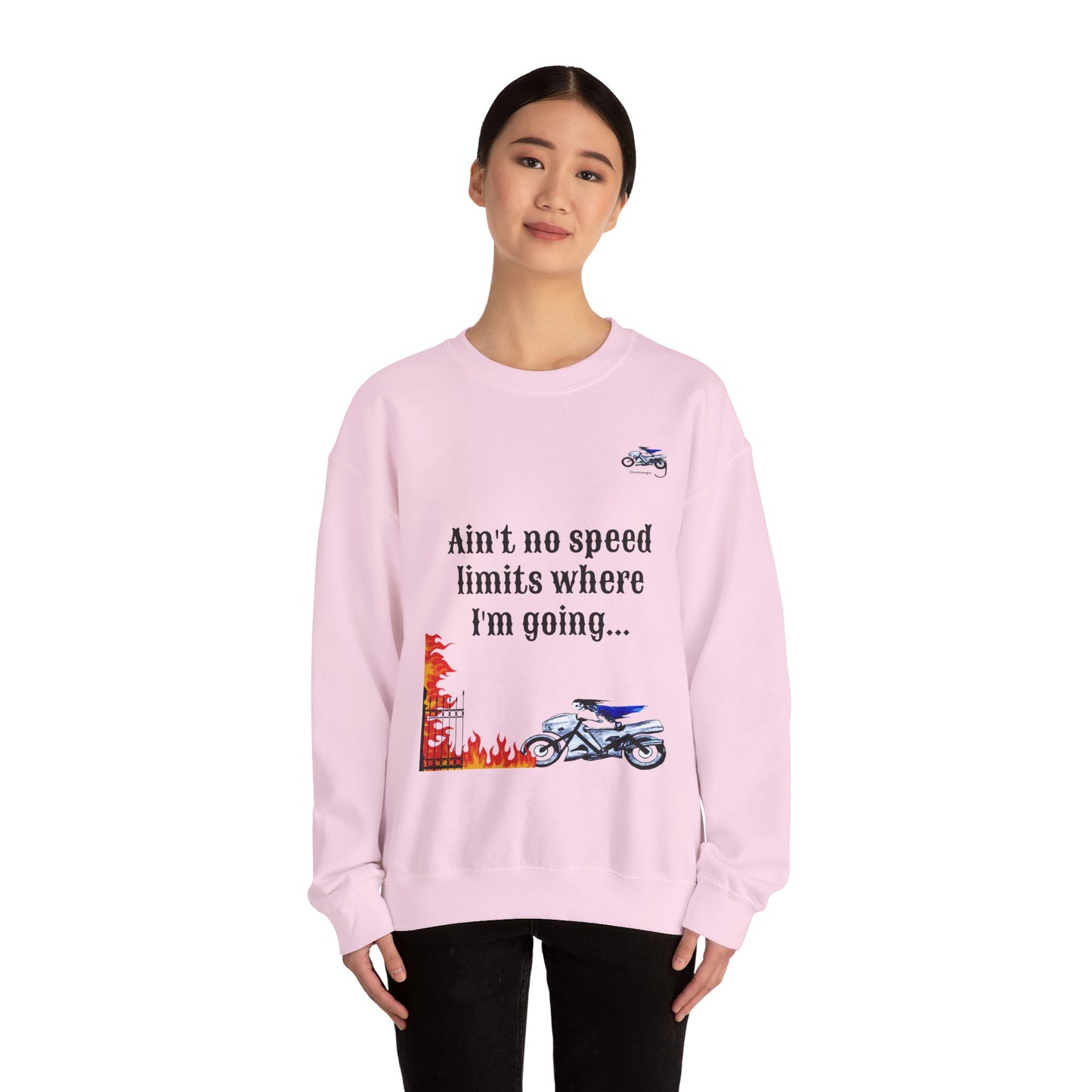 Ain't No Speed Limits Crewneck Sweatshirt - Stylish Pink Motorbike Design