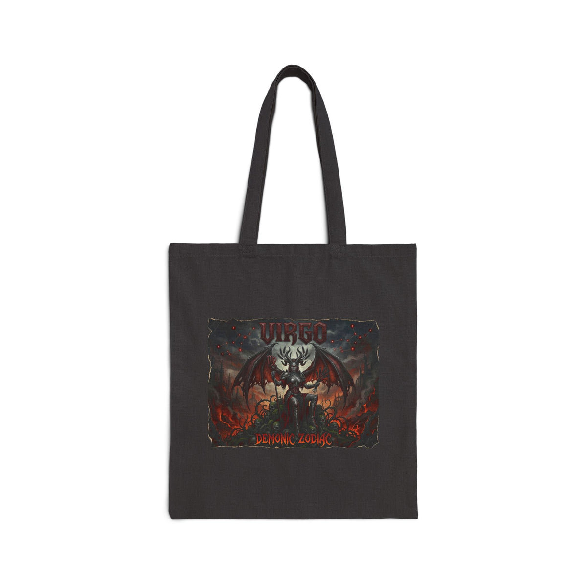Demonic Zodiac Virgo Artwork Cotton Tote Bag — Dark Fantasy Graphic Canvas Shopper