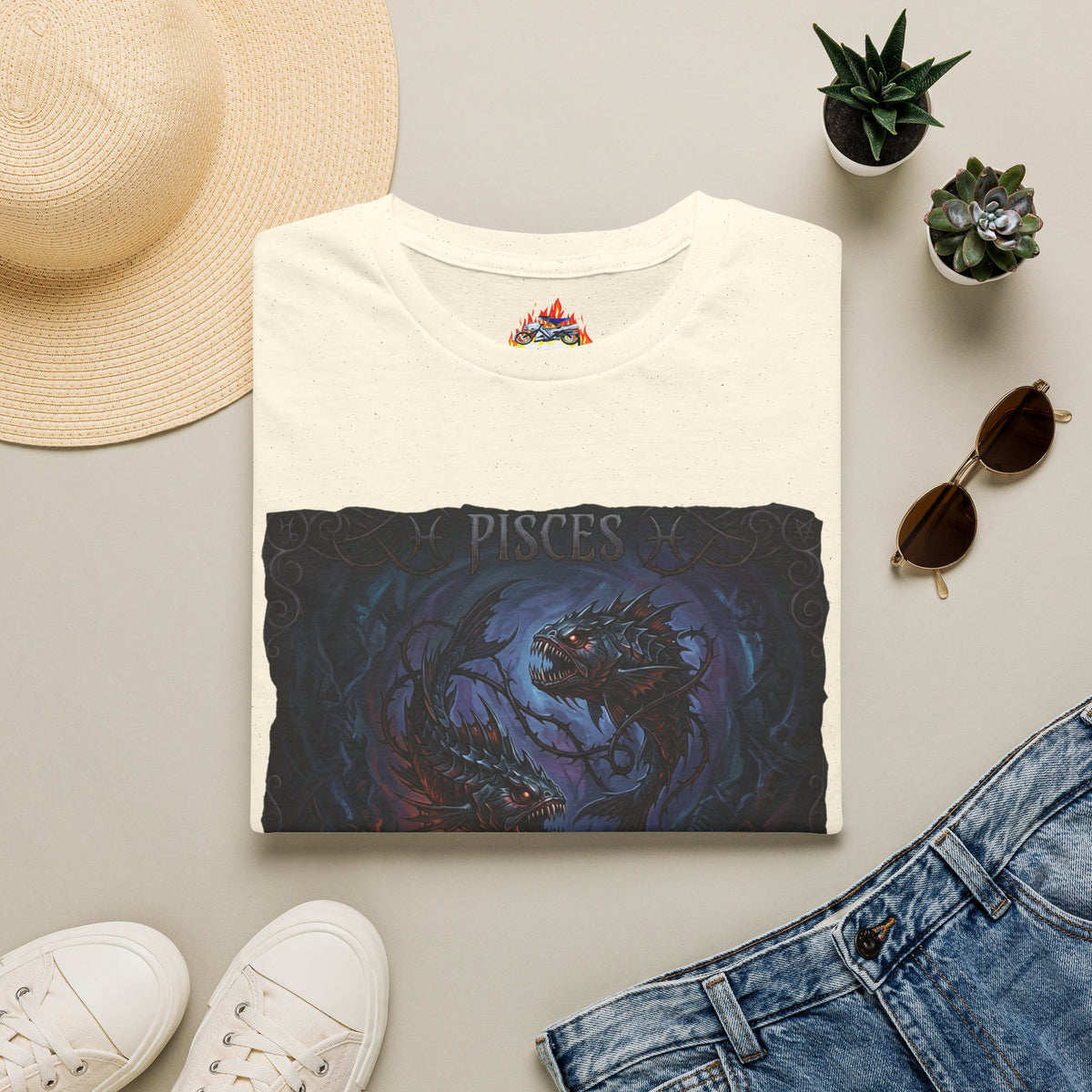 Pisces Zodiac T-Shirt — Dark Mythic Fish Astrology Tee