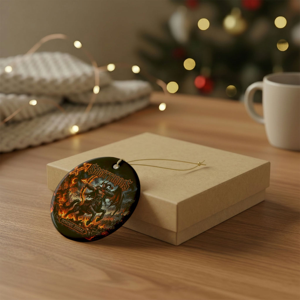 Sagittarius Demonic Zodiac Ceramic Ornament — Fiery Centaur Astrology Decoration