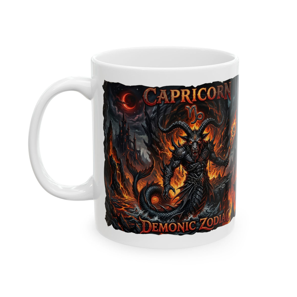 Capricorn Demon Zodiac Ceramic Mug — Fiery Gothic Astrology Coffee Cup (11oz/15oz)