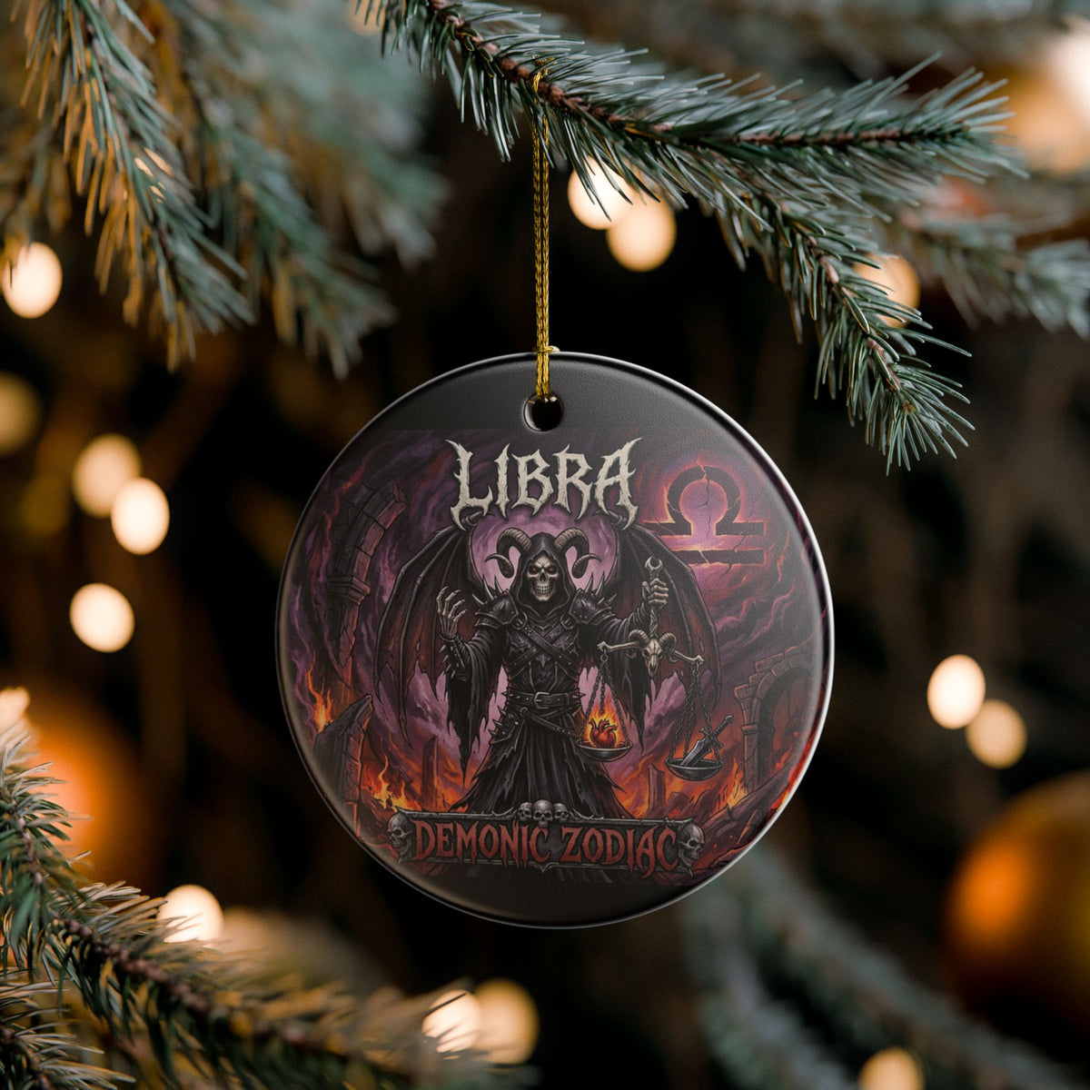 Libra Demonic Zodiac Ceramic Ornament – Gothic Scales Grim Reaper Holiday Decoration