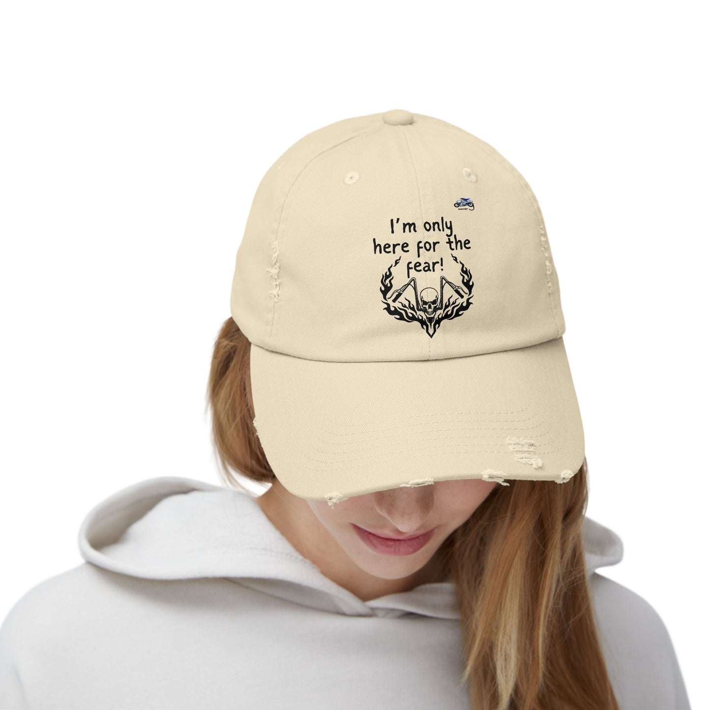 Unisex Distressed Cap - 'I'm Only Here for the Fear' Fun Casual Hat for Halloween and Everyday Wear