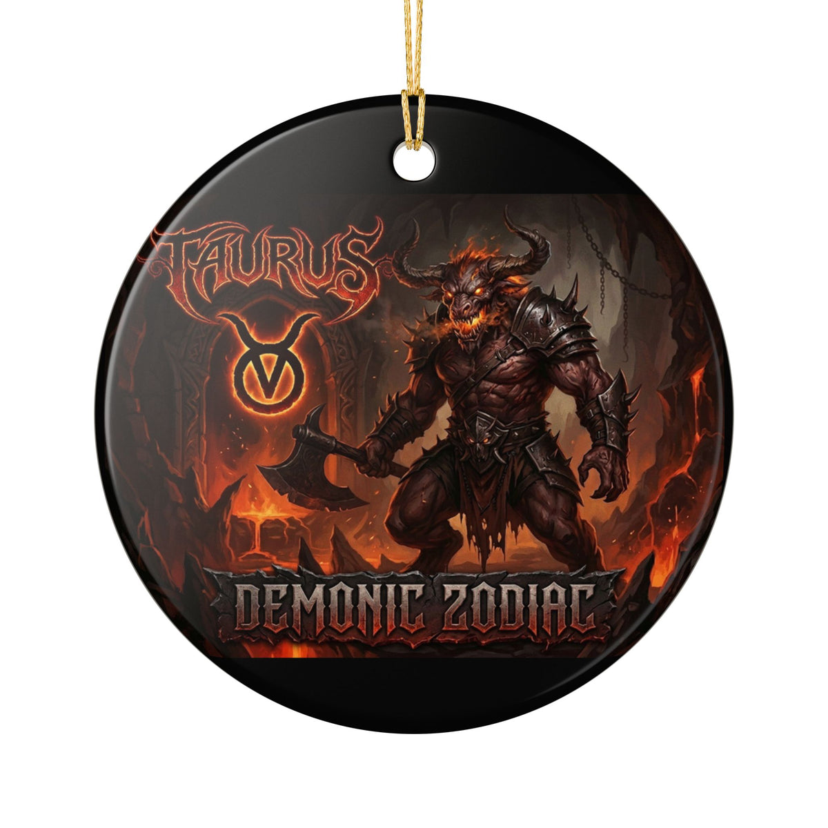 Taurus Demonic Zodiac Ceramic Ornament – Fiery Mythic Bull Decoration