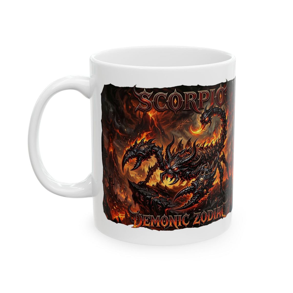 Demonic Scorpio Ceramic Mug — Fiery Gothic Coffee Cup (11oz & 15oz)