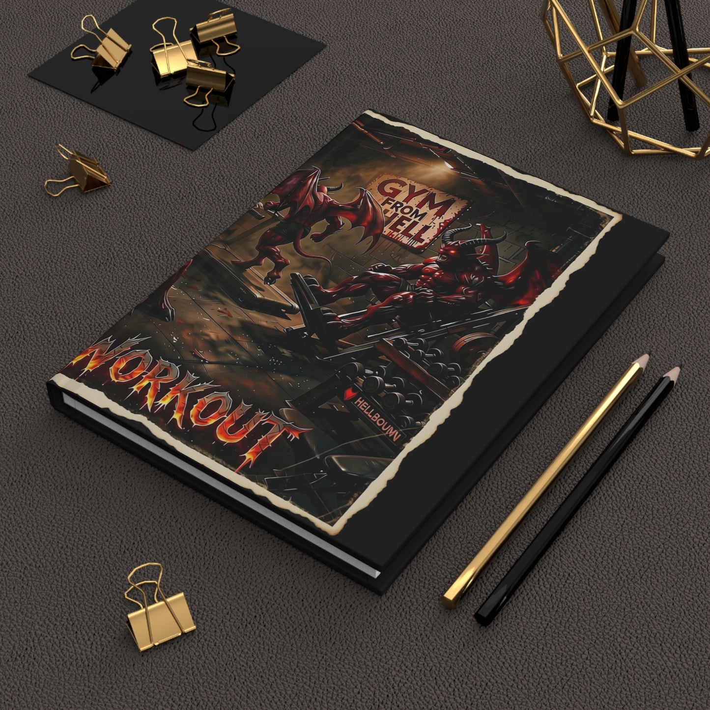 Gym From Hell Workout Hardcover Journal — Demonic Weightlifting Lined Notebook