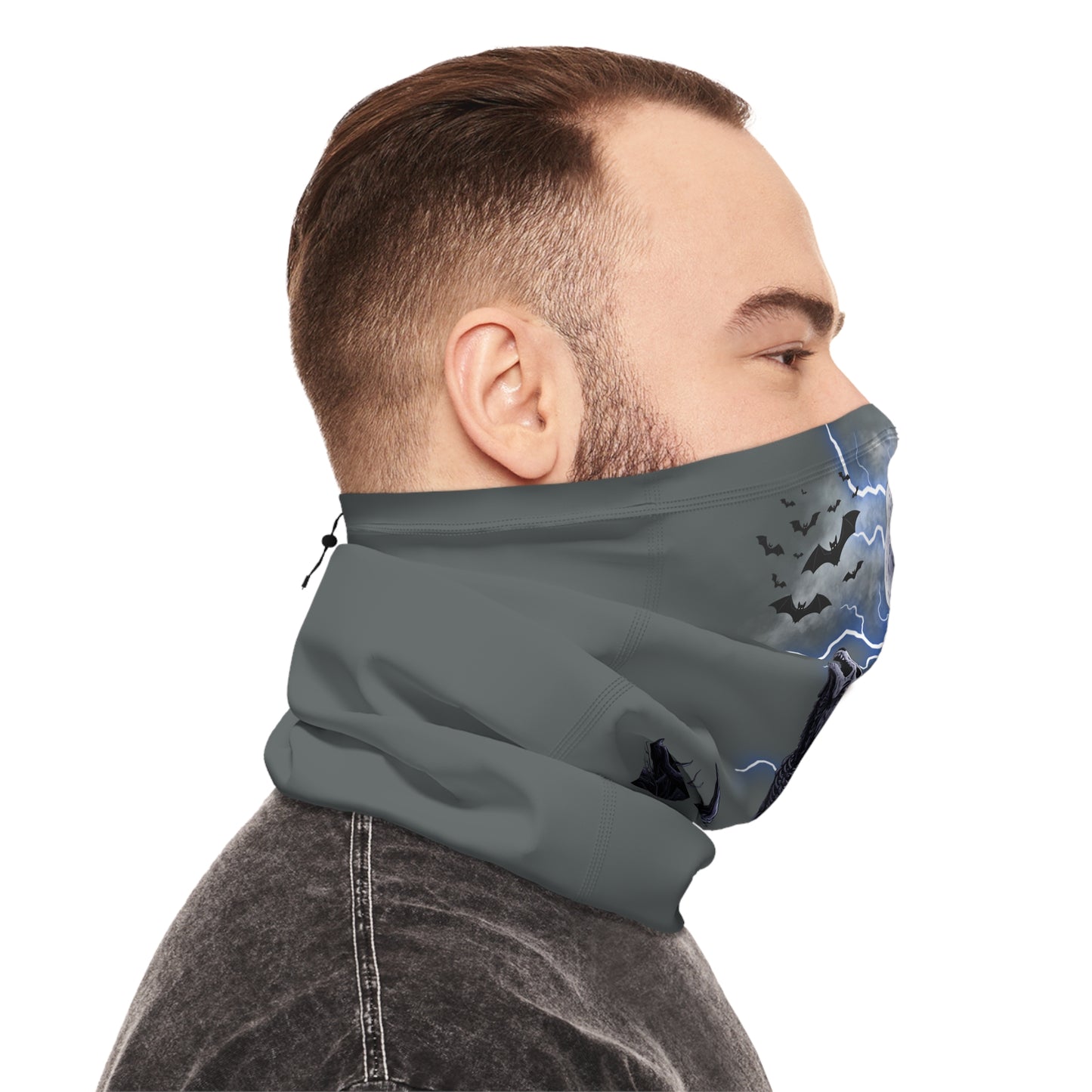 Skull Moon Wolf Neck Gaiter — Winter Face Mask with Drawstring