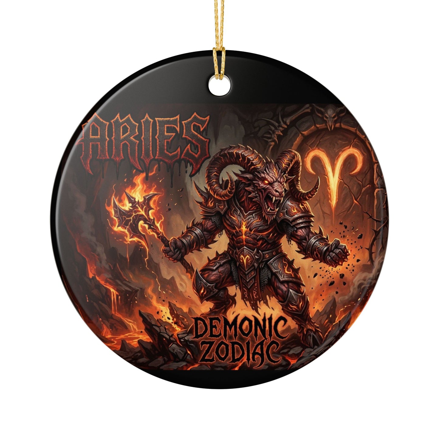 Aries Demonic Zodiac Ceramic Ornament – Fiery Ram Astrology Decoration