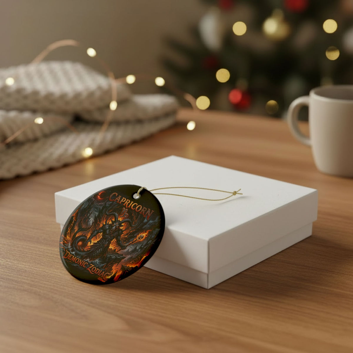 Capricorn Demonic Zodiac Ceramic Ornament — Gothic Astrological Holiday Decoration