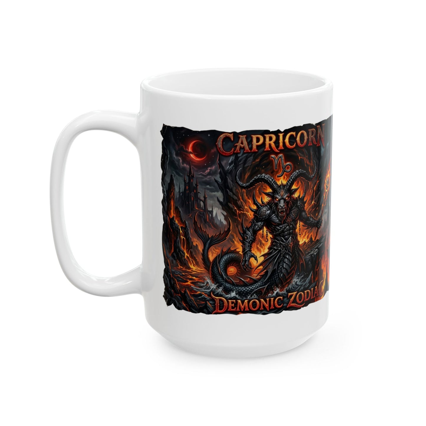 Capricorn Demon Zodiac Ceramic Mug — Fiery Gothic Astrology Coffee Cup (11oz/15oz)