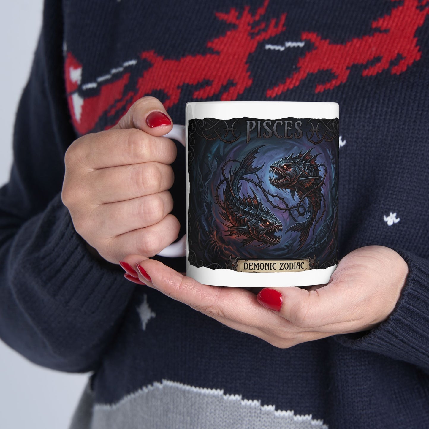 Dark Fantasy Pisces Mug — Gothic Creature Ceramic Coffee Cup (11oz/15oz)