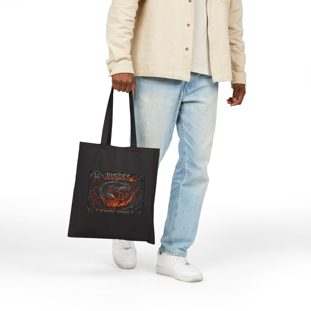 Demonic Pisces Zodiac Canvas Tote Bag — Dark Fantasy Pisces Art  Eco Shopper