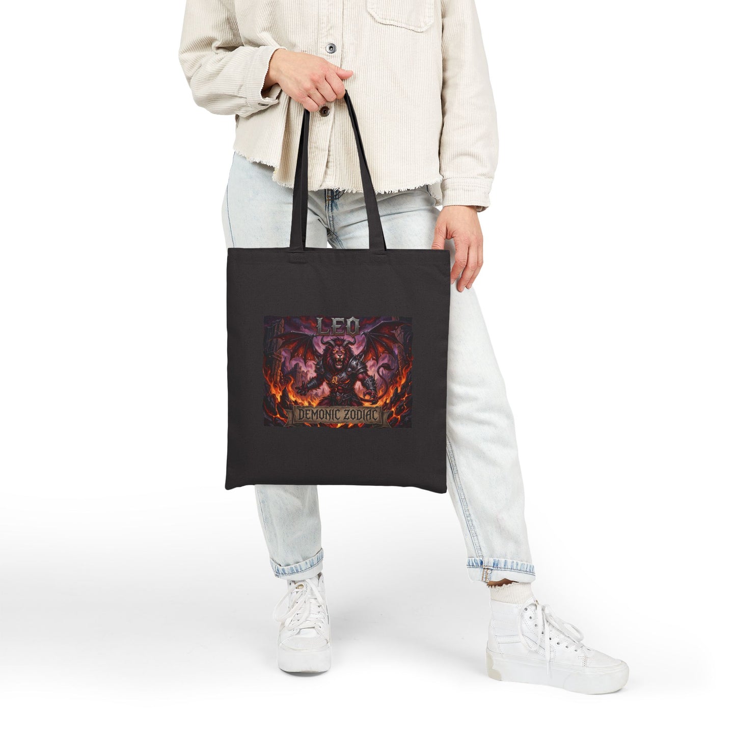 Demonic Leo Zodiac Tote Bag – Gothic Occult Cotton Canvas Shopper