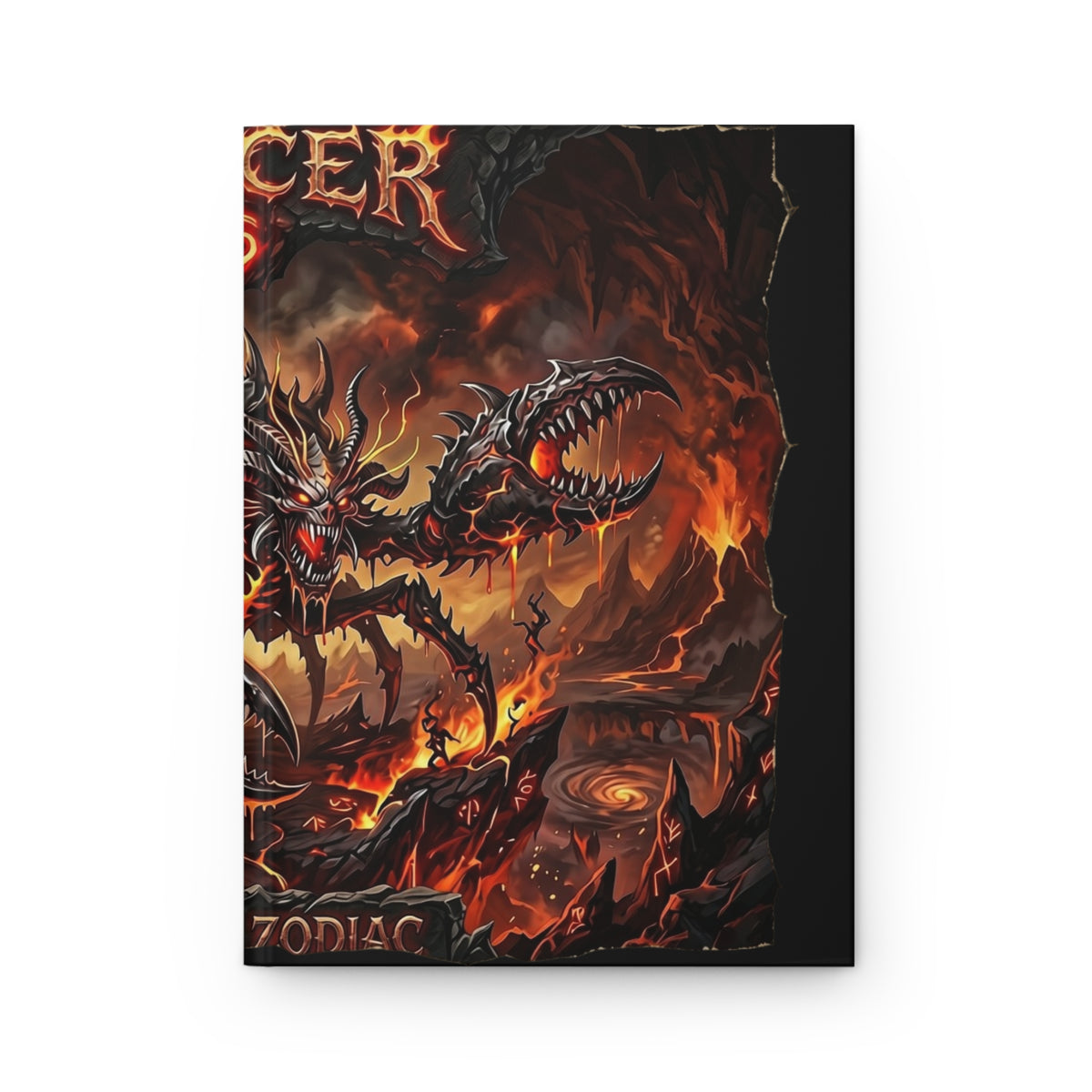 Demonic Cancer Hardcover Journal — Fiery Metal Art Lined Notebook (Cancer Zodiac)