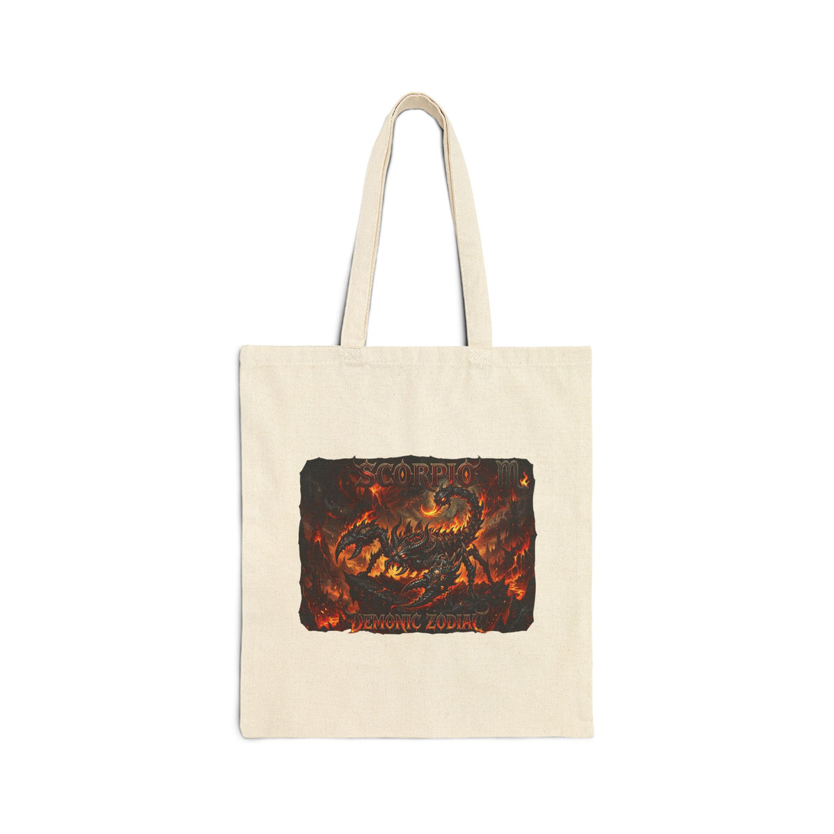 Demonic Scorpio Zodiac Canvas Tote Bag — Fiery Scorpion Collage Art Tote