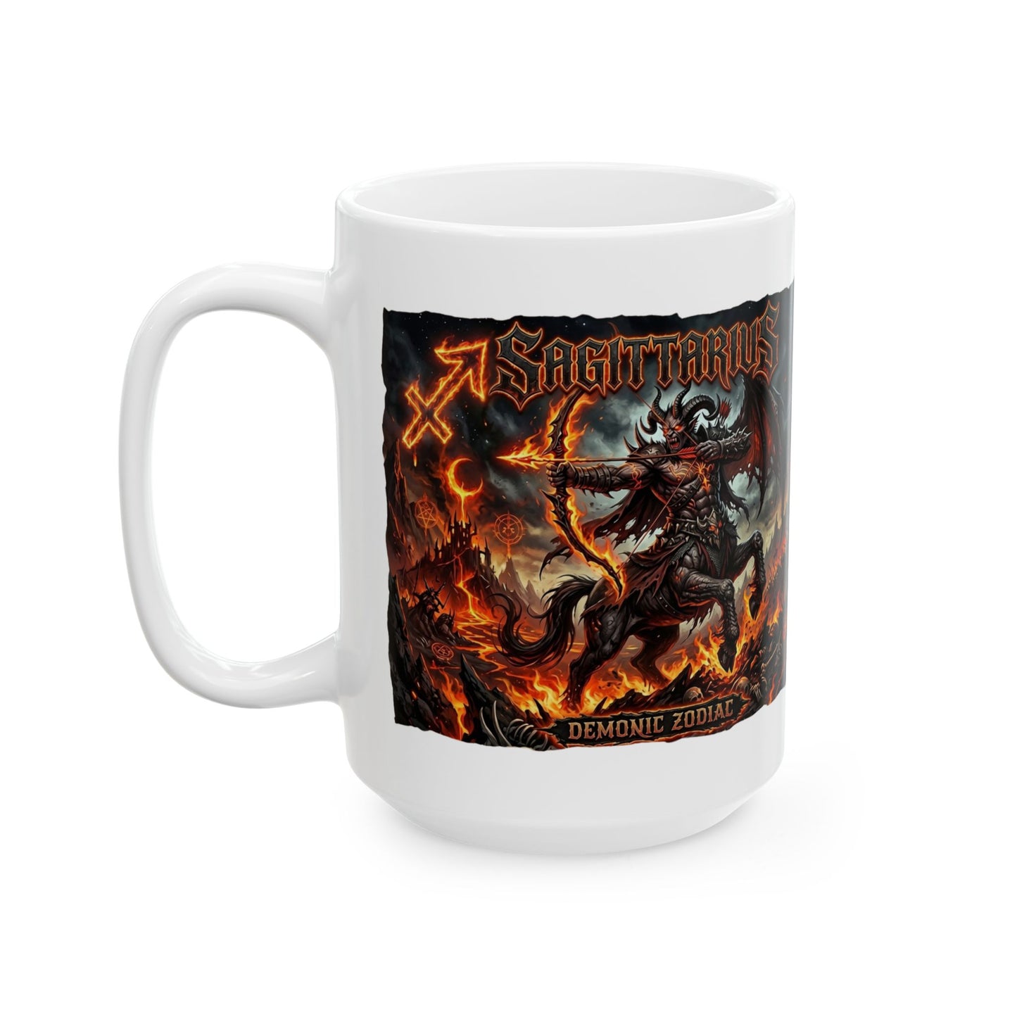 Demonic Sagittarius Ceramic Mug (11oz/15oz) — Demon & Inferno Art Coffee Cup
