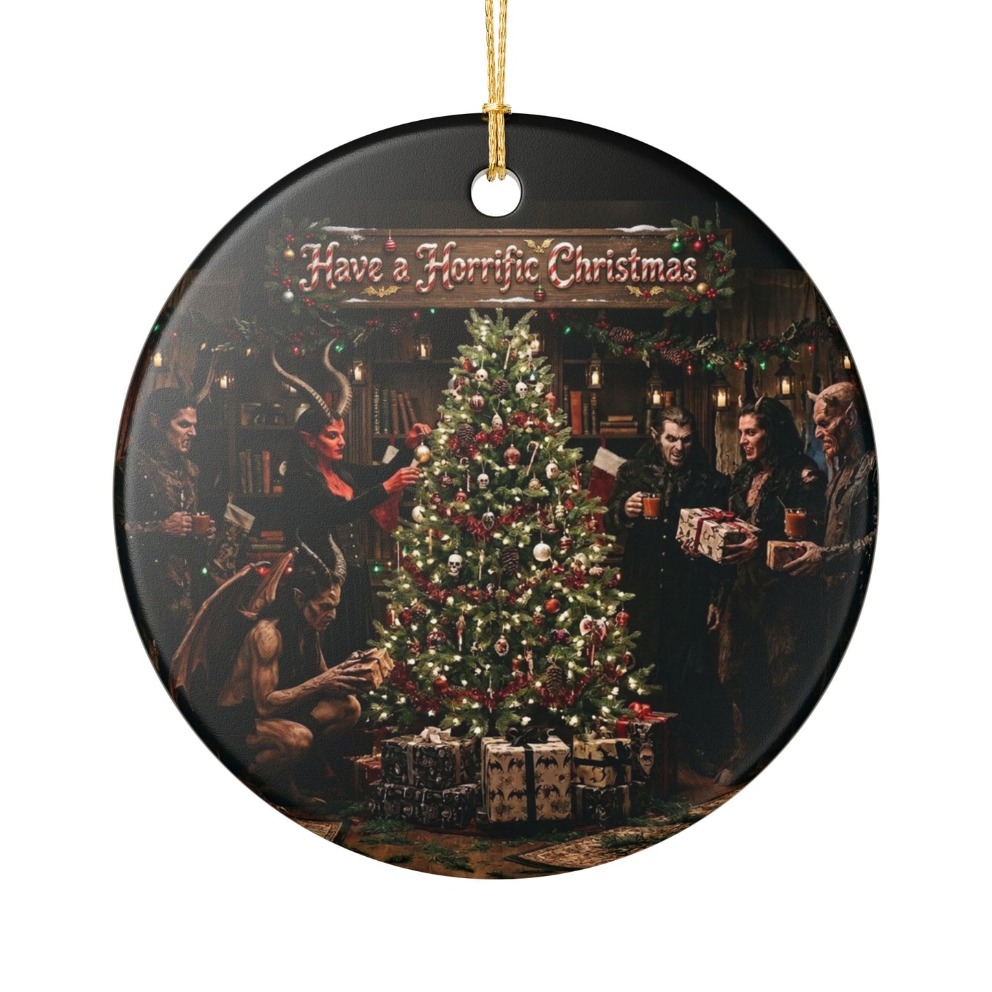 Have a Horrific Christmas Ceramic Ornament — Gothic Horror Holiday Tree Decoration