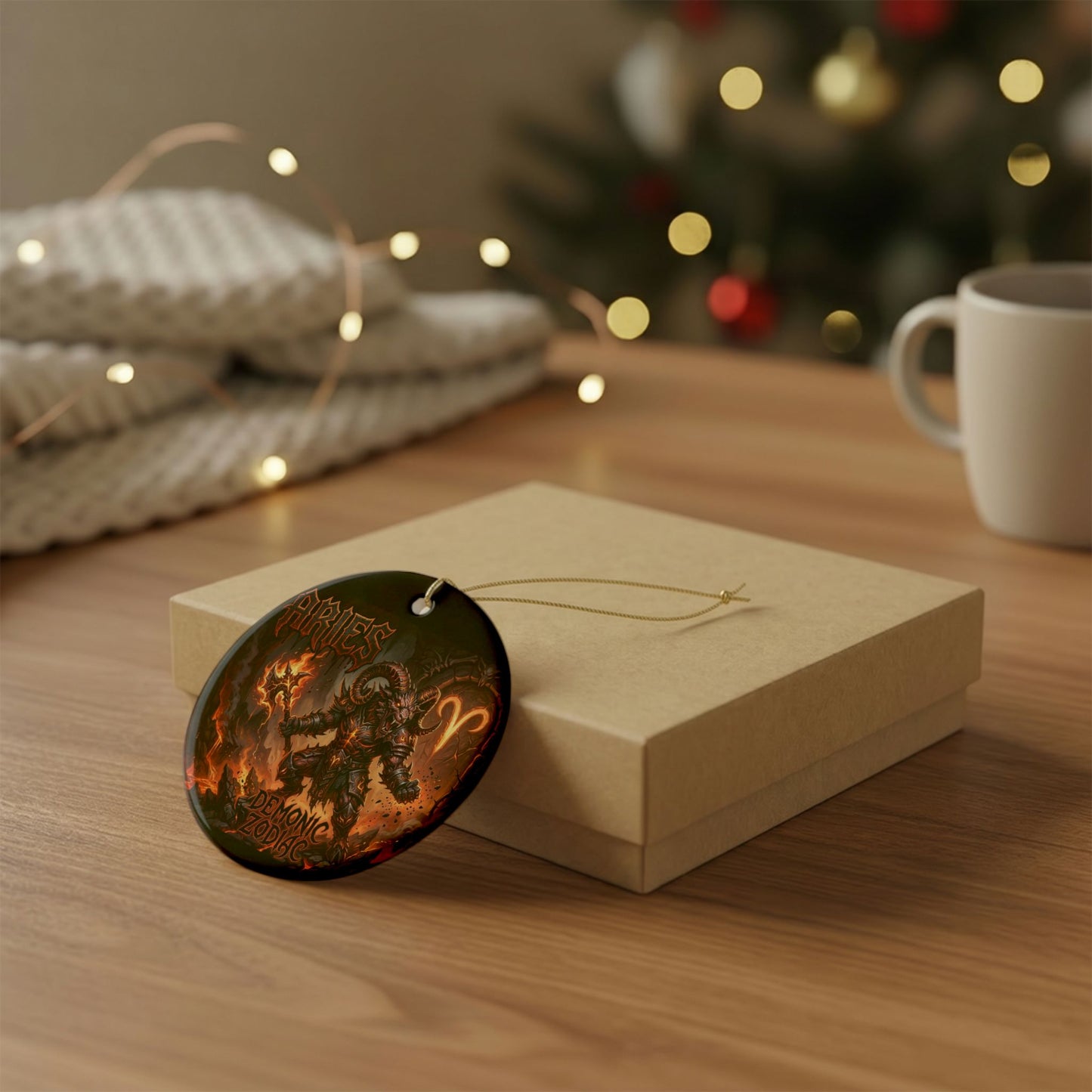 Aries Demonic Zodiac Ceramic Ornament – Fiery Ram Astrology Decoration