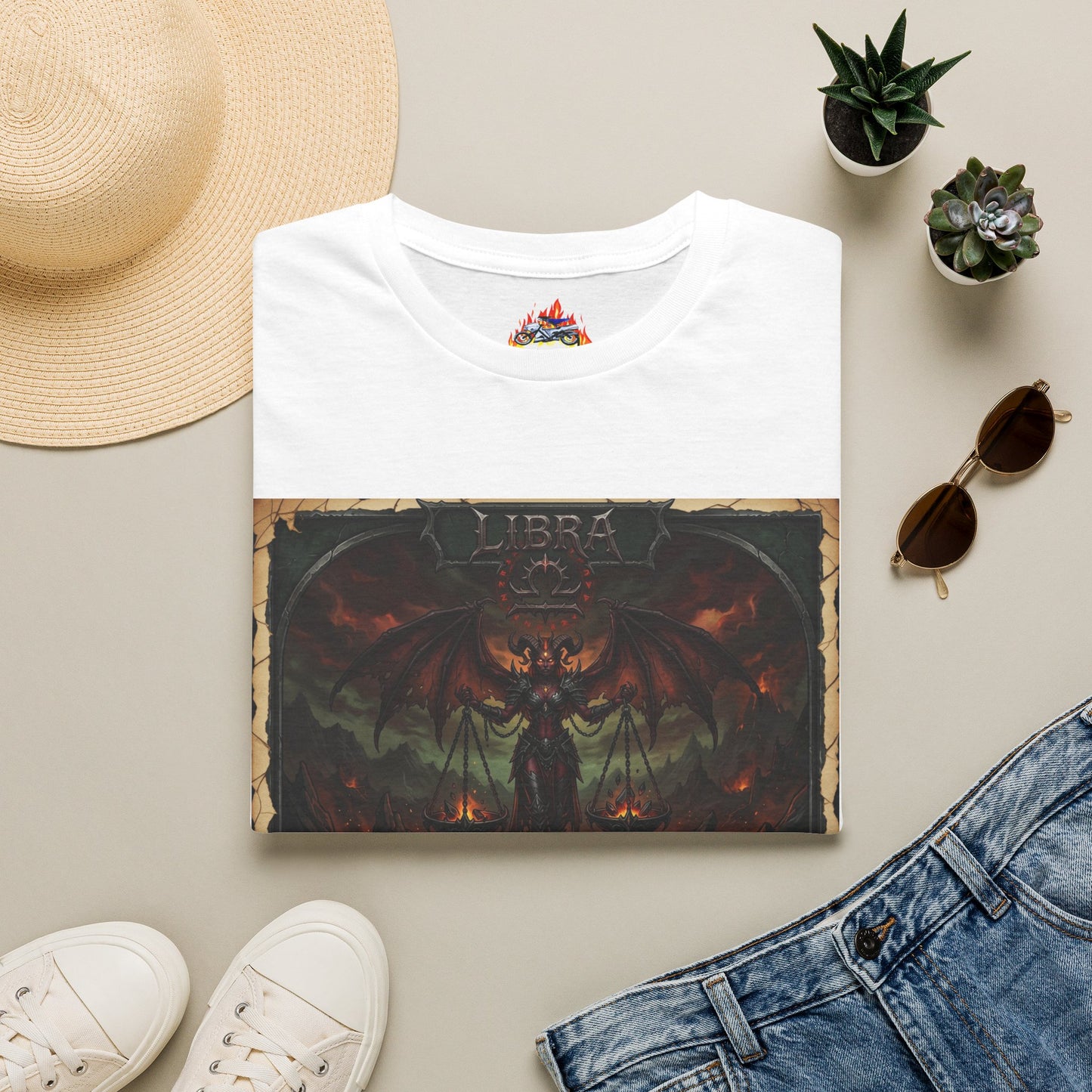 Demon Zodiac Graphic T‑Shirt — Dark Fantasy Libra Design