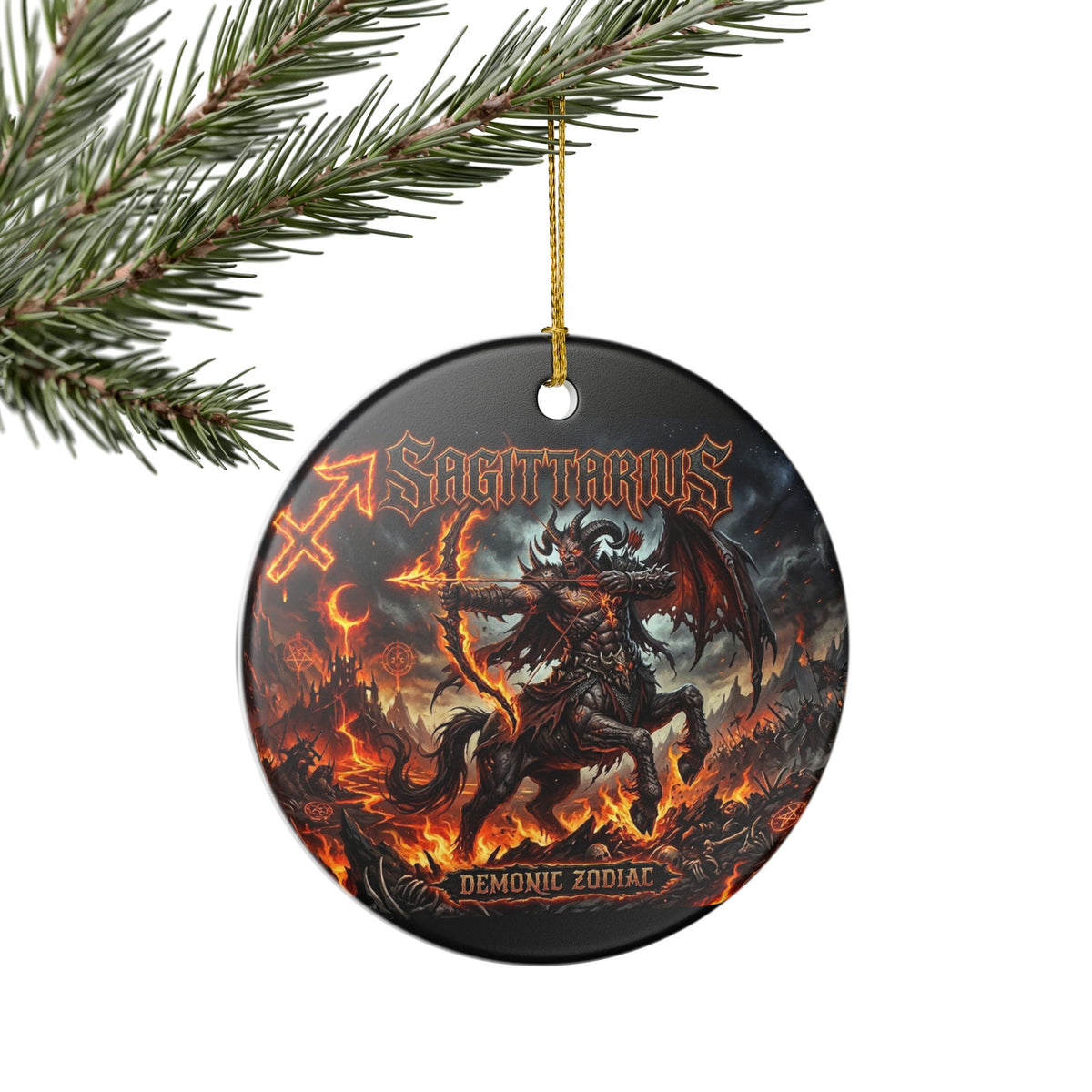 Sagittarius Demonic Zodiac Ceramic Ornament — Fiery Centaur Astrology Decoration