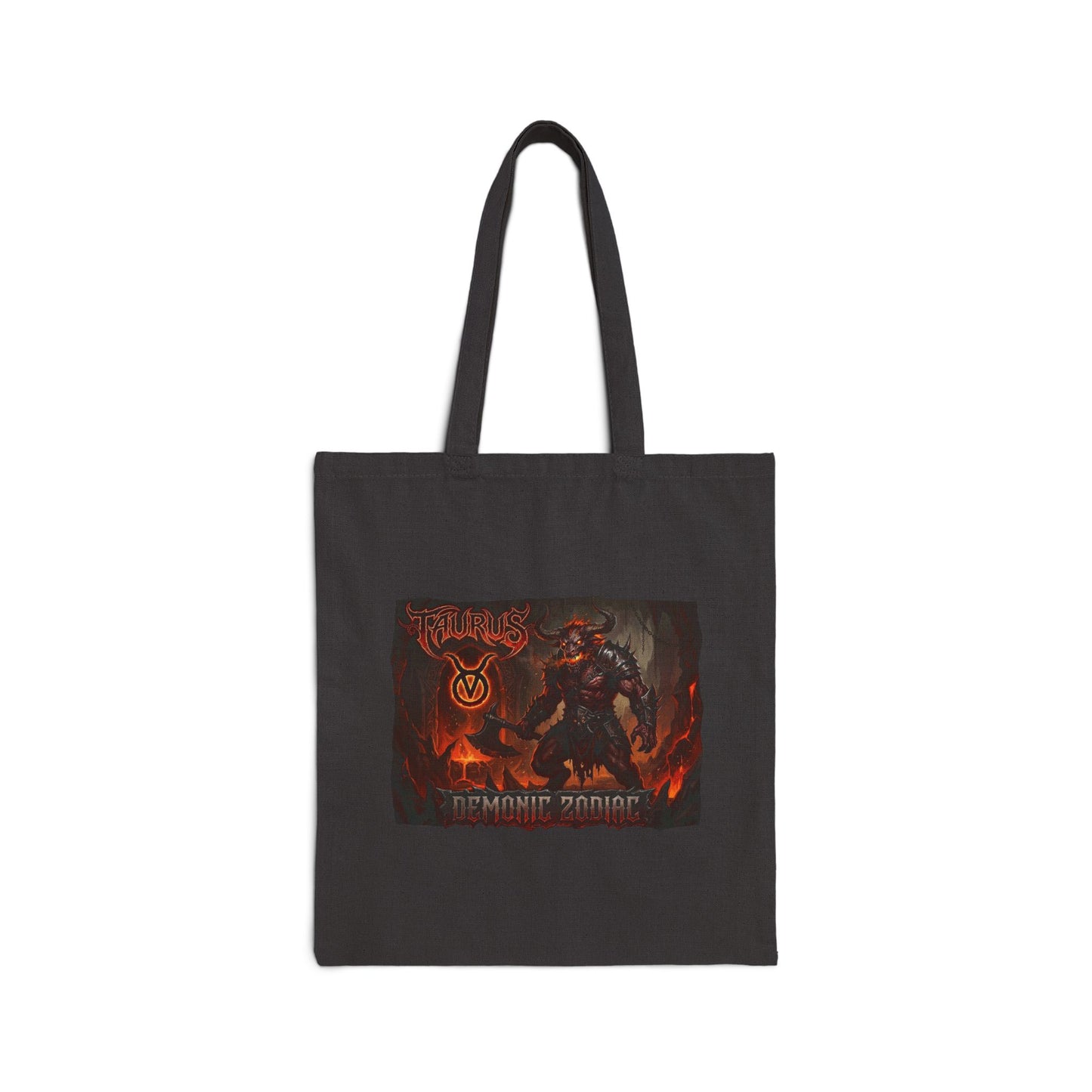 Demonic Taurus Zodiac Warrior Graphic Tote Bag - Gothic Fantasy Canvas Book & Grocery Tote