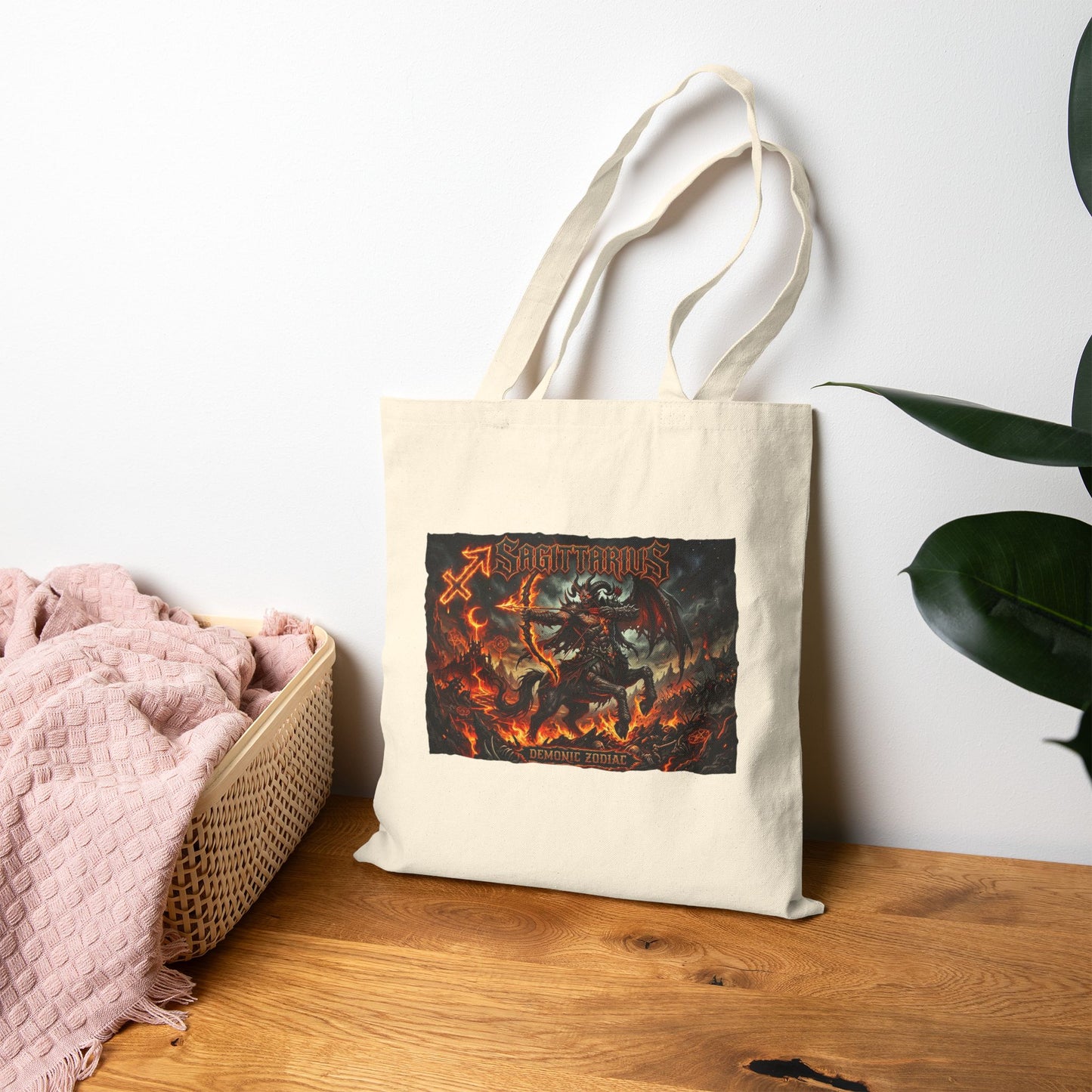 Demonic Sagittarius Zodiac Canvas Tote Bag – Gothic Rock Graphic Beach & Market Bag