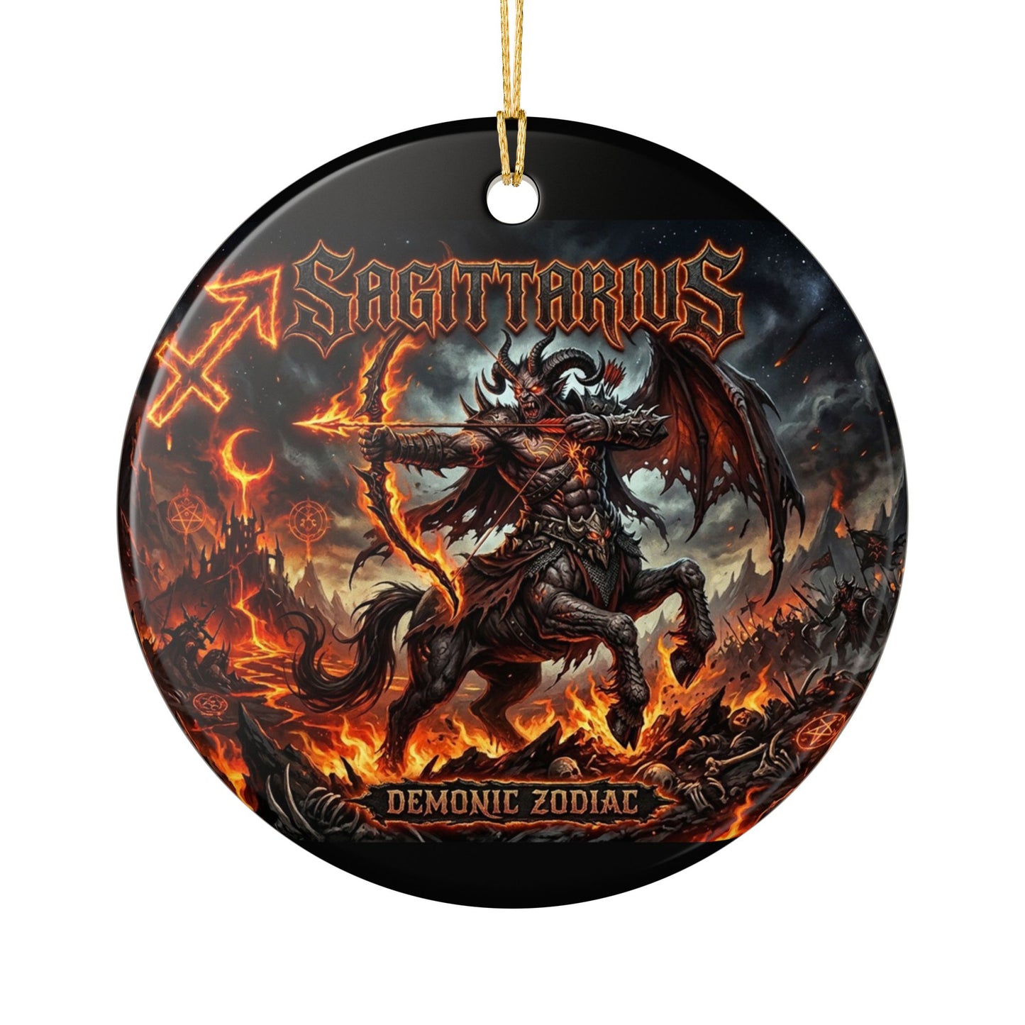 Sagittarius Demonic Zodiac Ceramic Ornament — Fiery Centaur Astrology Decoration