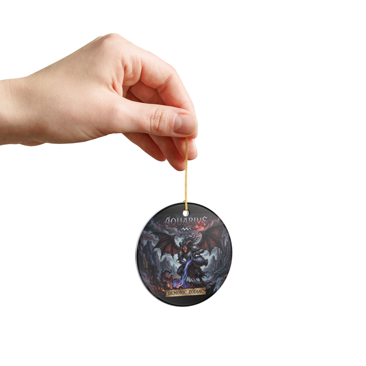 Aquarius Demonic Zodiac Ceramic Ornament — Gothic Astrology Holiday Decoration