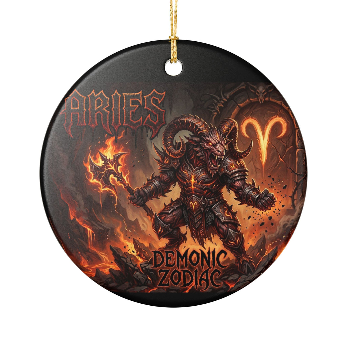 Aries Demonic Zodiac Ceramic Ornament – Fiery Ram Astrology Decoration
