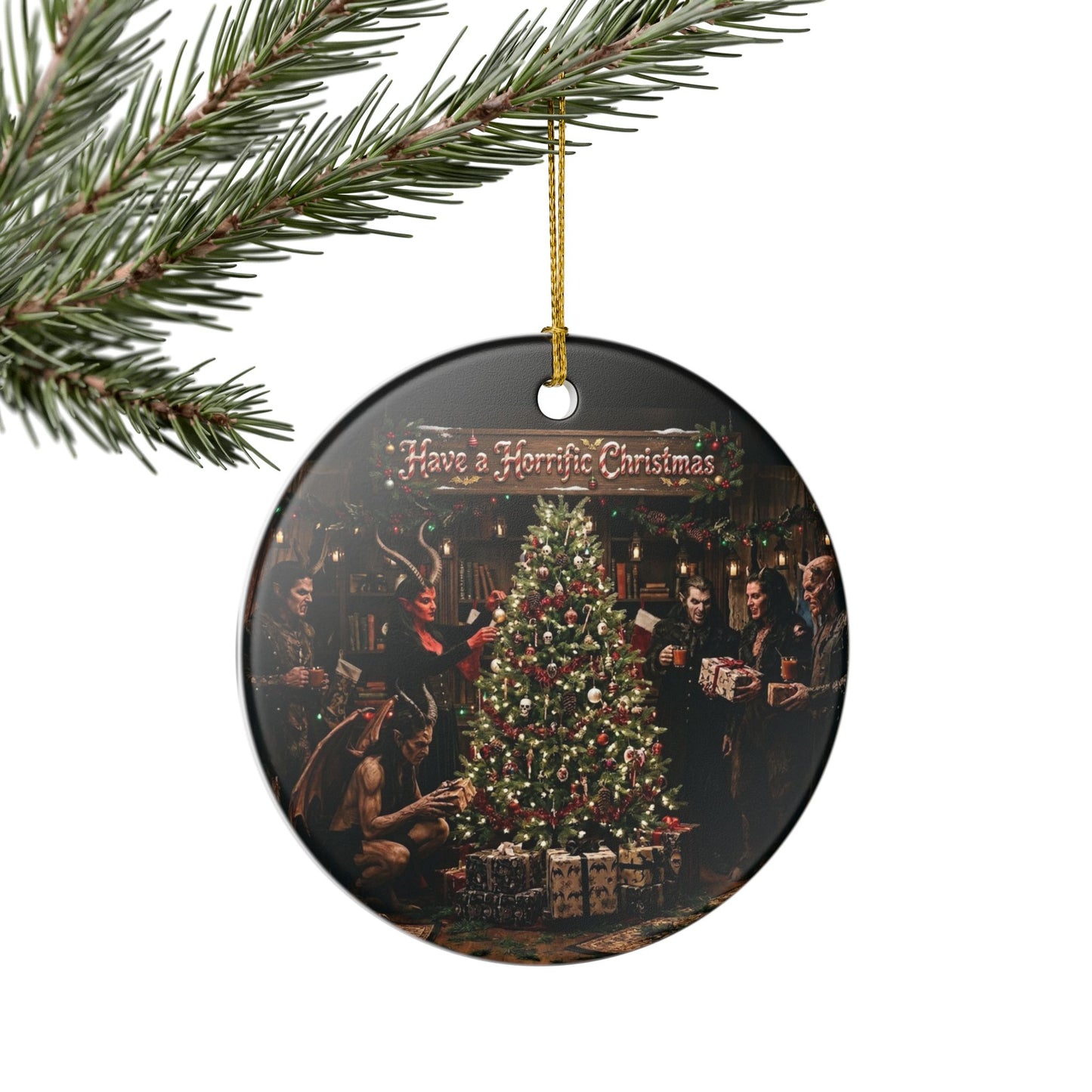Have a Horrific Christmas Ceramic Ornament — Gothic Horror Holiday Tree Decoration