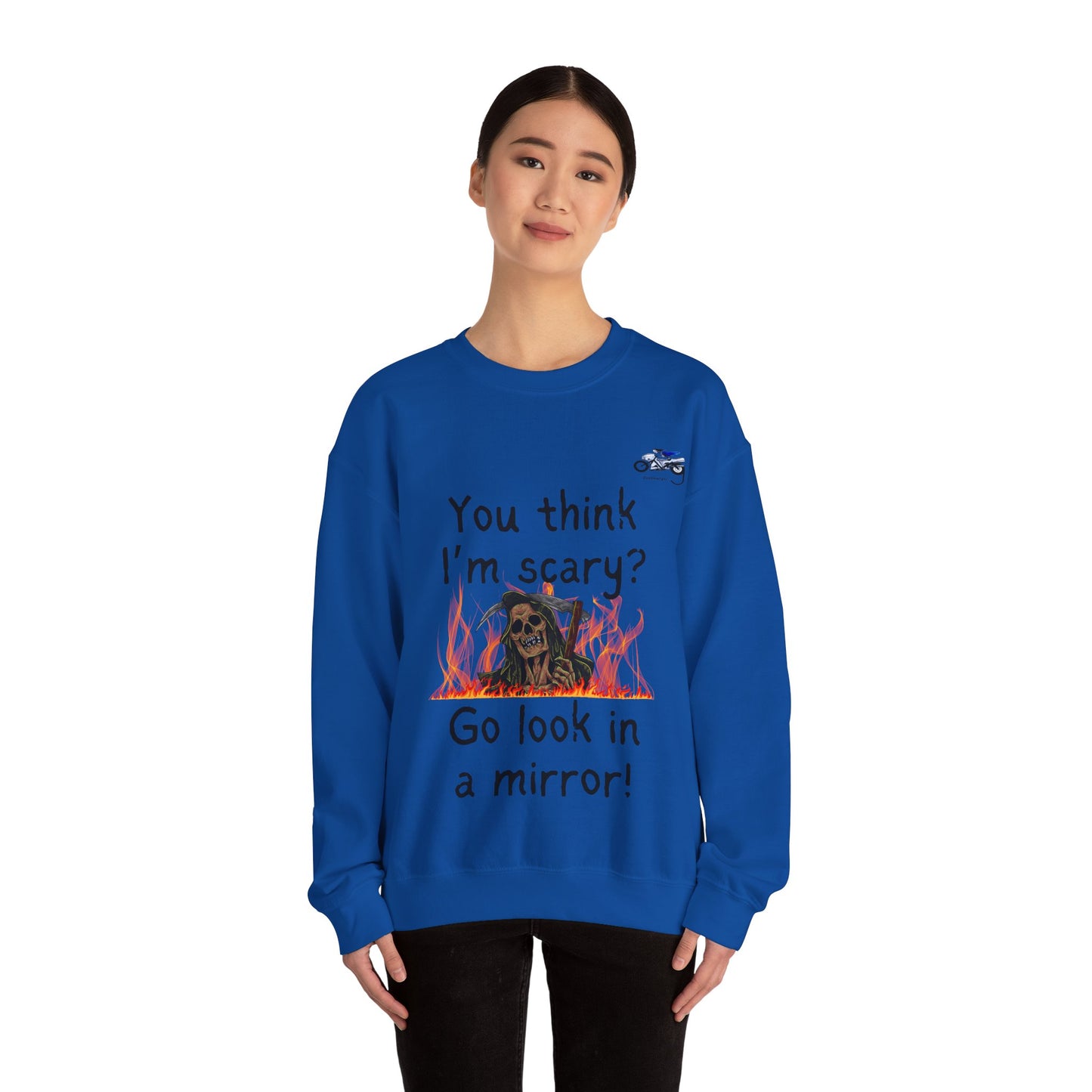 Funny Halloween Crewneck Sweatshirt - 'You Think I'm Scary? Go Look in a Mirror!'