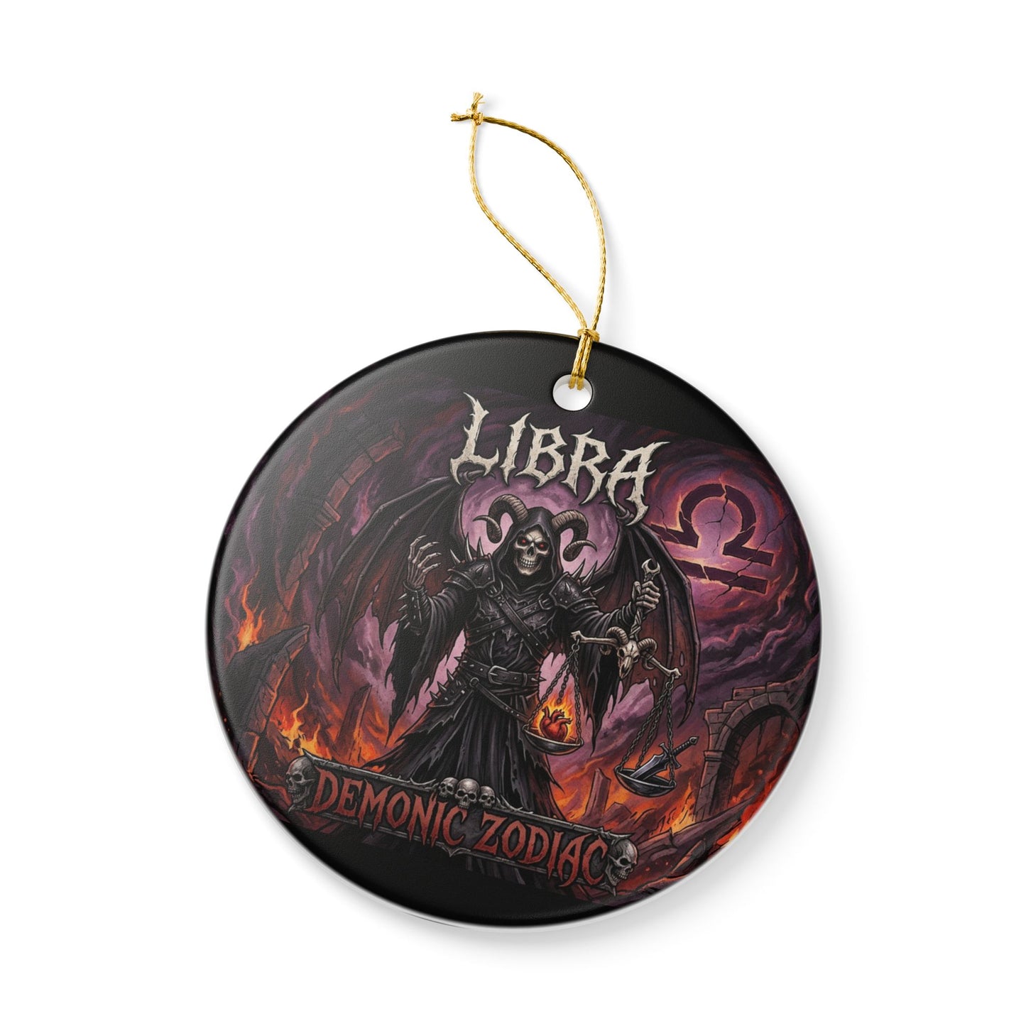 Libra Demonic Zodiac Ceramic Ornament – Gothic Scales Grim Reaper Holiday Decoration