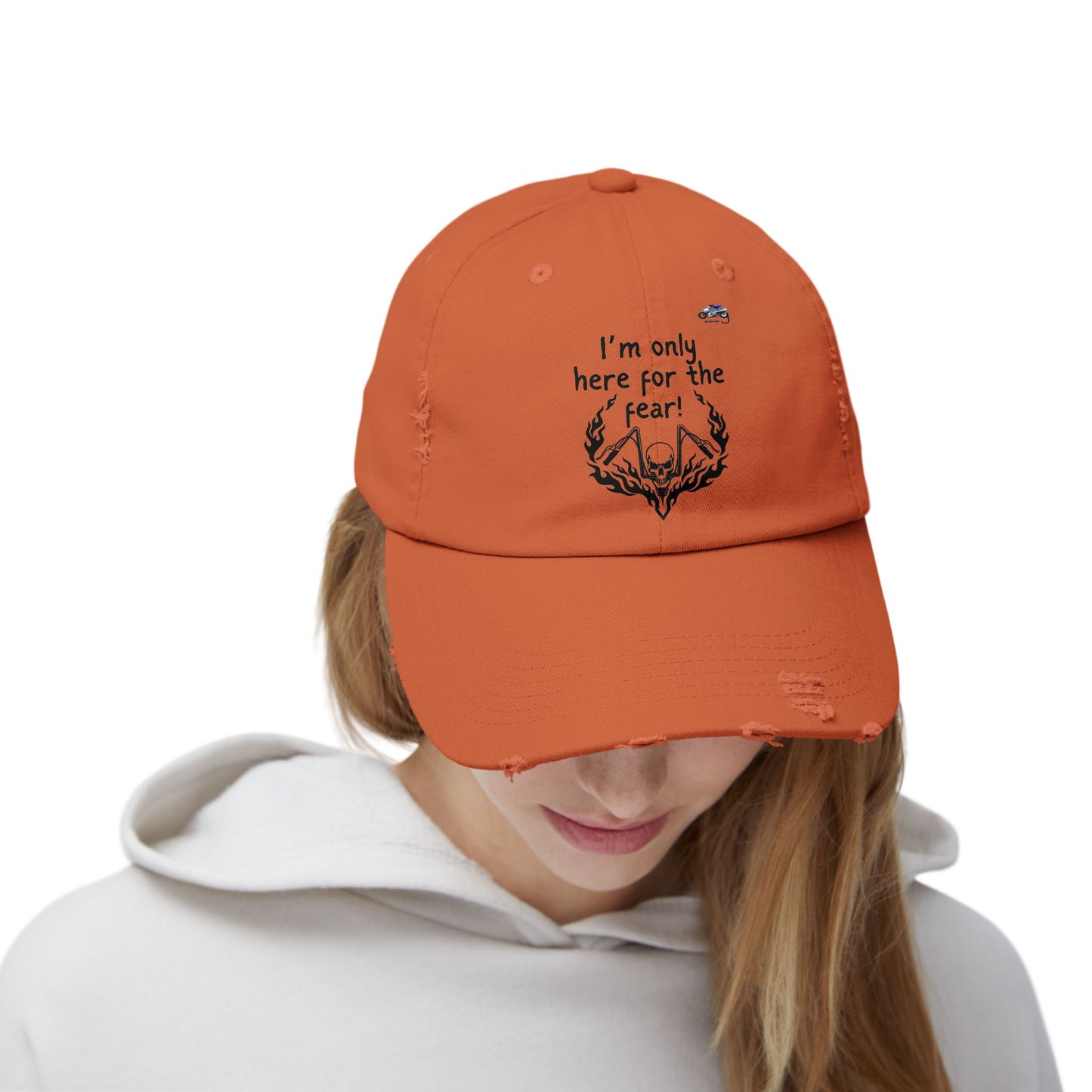 Unisex Distressed Cap - 'I'm Only Here for the Fear' Fun Casual Hat for Halloween and Everyday Wear