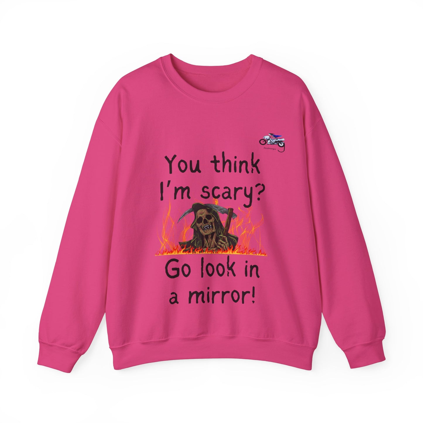 Funny Halloween Crewneck Sweatshirt - 'You Think I'm Scary? Go Look in a Mirror!'