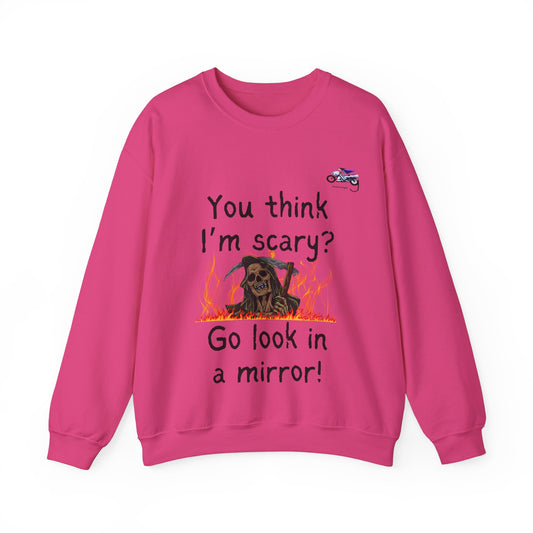 Funny Halloween Crewneck Sweatshirt - 'You Think I'm Scary? Go Look in a Mirror!'