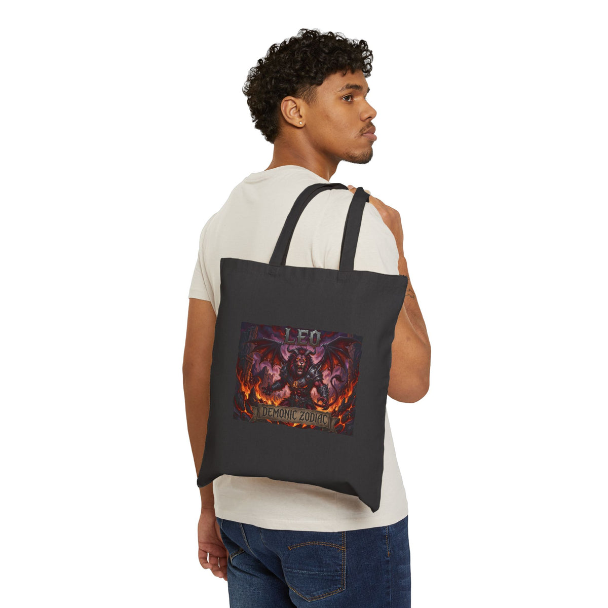 Demonic Leo Zodiac Tote Bag – Gothic Occult Cotton Canvas Shopper